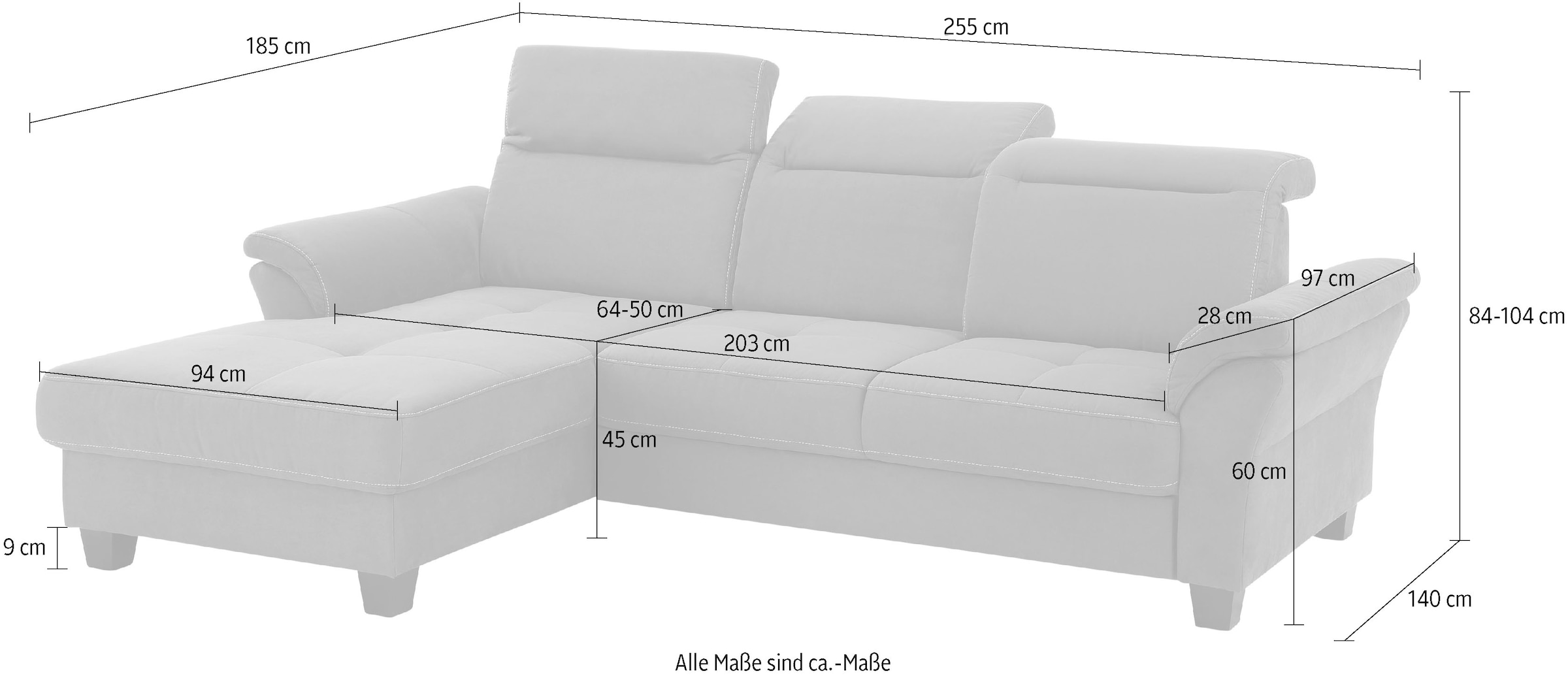 Home affaire Ecksofa »Solvei L-Form«, mit Recamierenabschluß und Sitztiefenverstellung