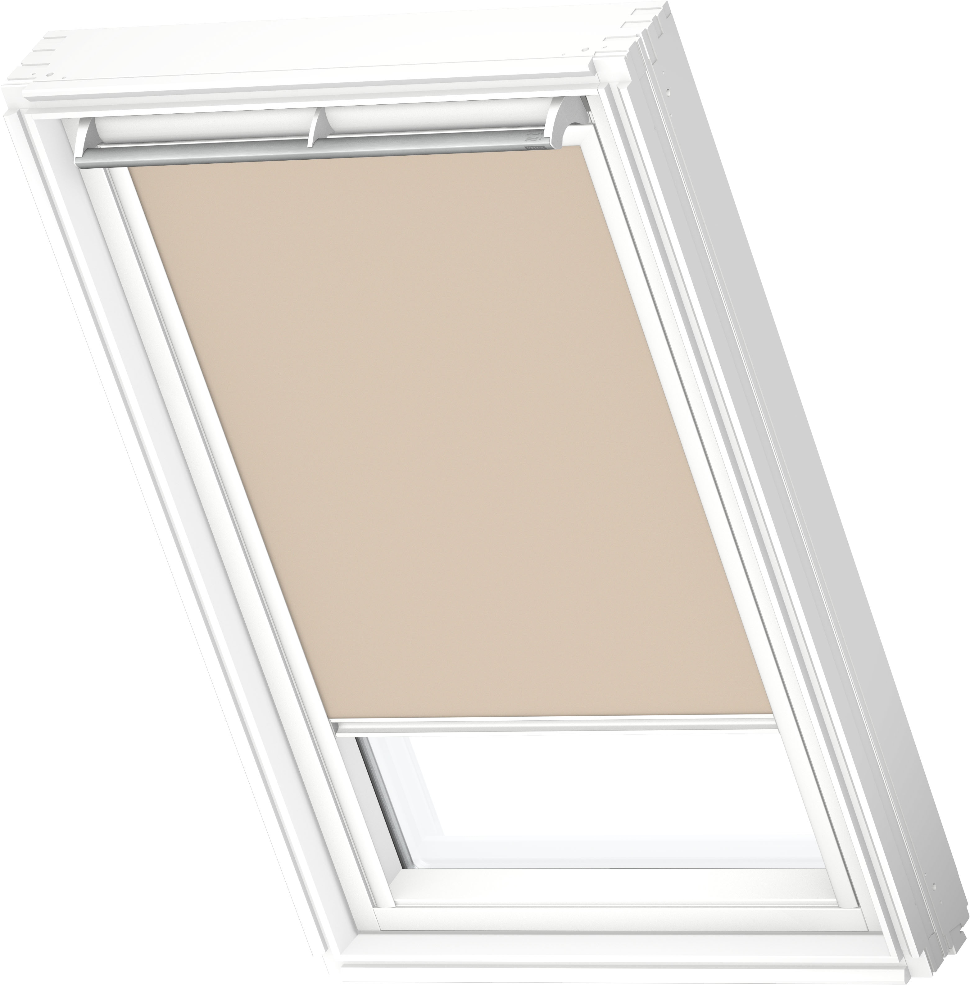 Velux Verdunklungsrollo "Dkl 4556SWL" Verdunkelnd Ohne Bohren In Führungsschienen Stoff Sandbeige Mit Alufarbenen Führungsschienen & Griffleiste