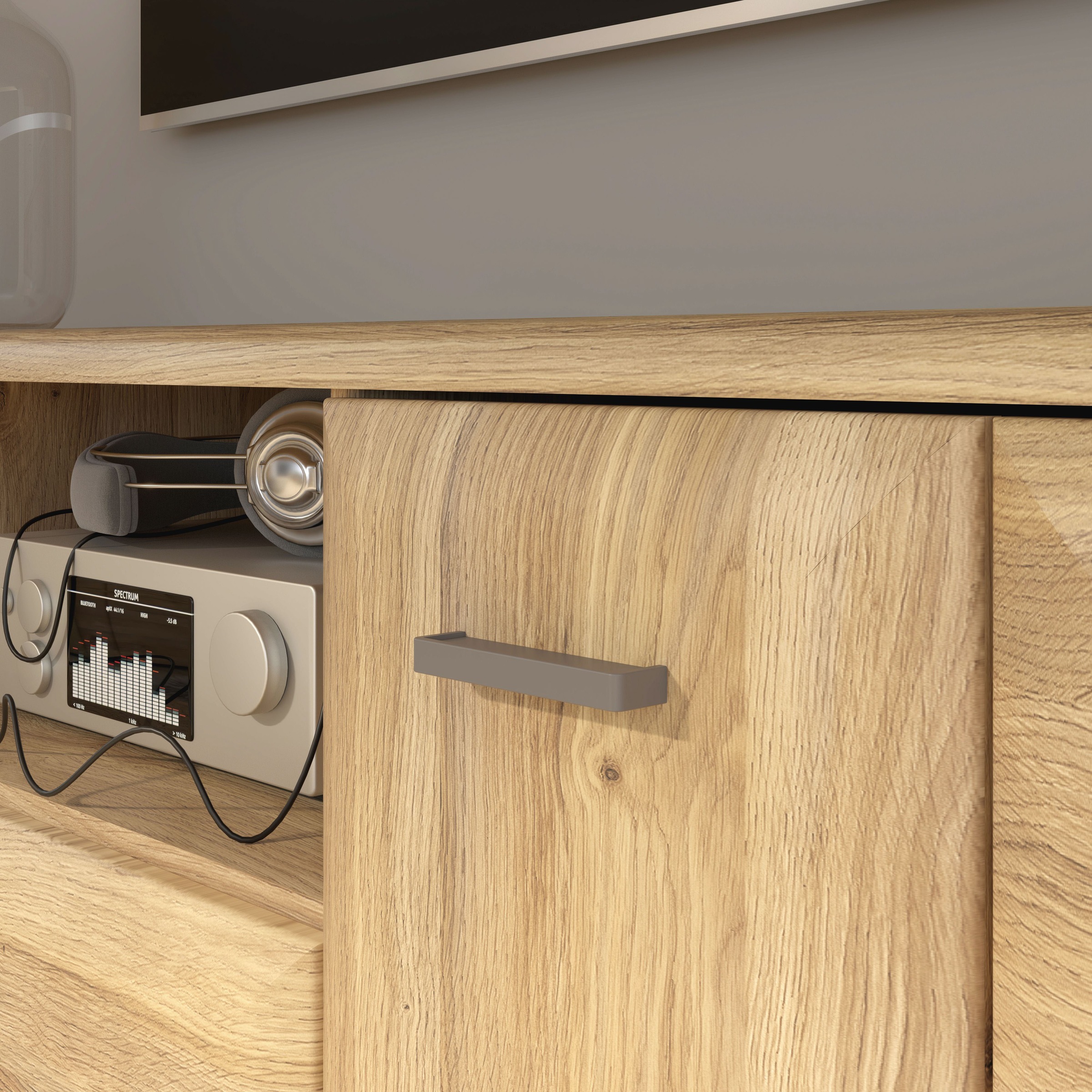 FORTE Lowboard »Akinori TV-Board, TV-Schrank«, TV Board, Holzoptik, MDF Front, Metallgriffe, Vollauszug, Soft Close