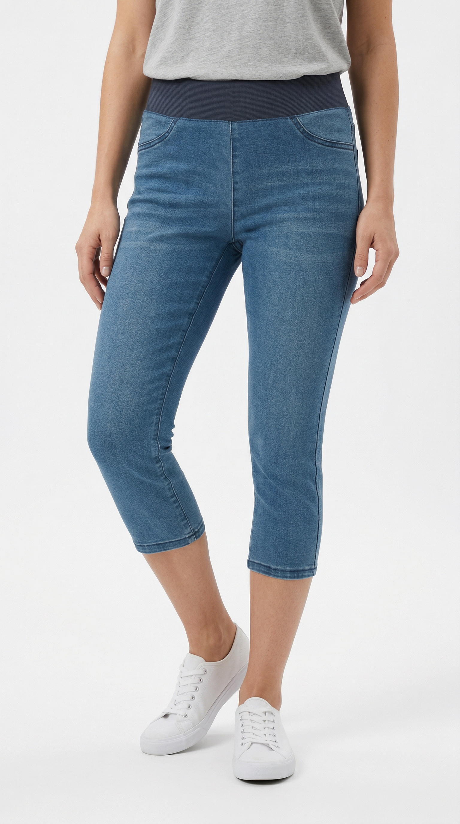 FREEQUENT Caprileggings "FQSHANTAL-CA-DENIM" mit extra breitem Bund