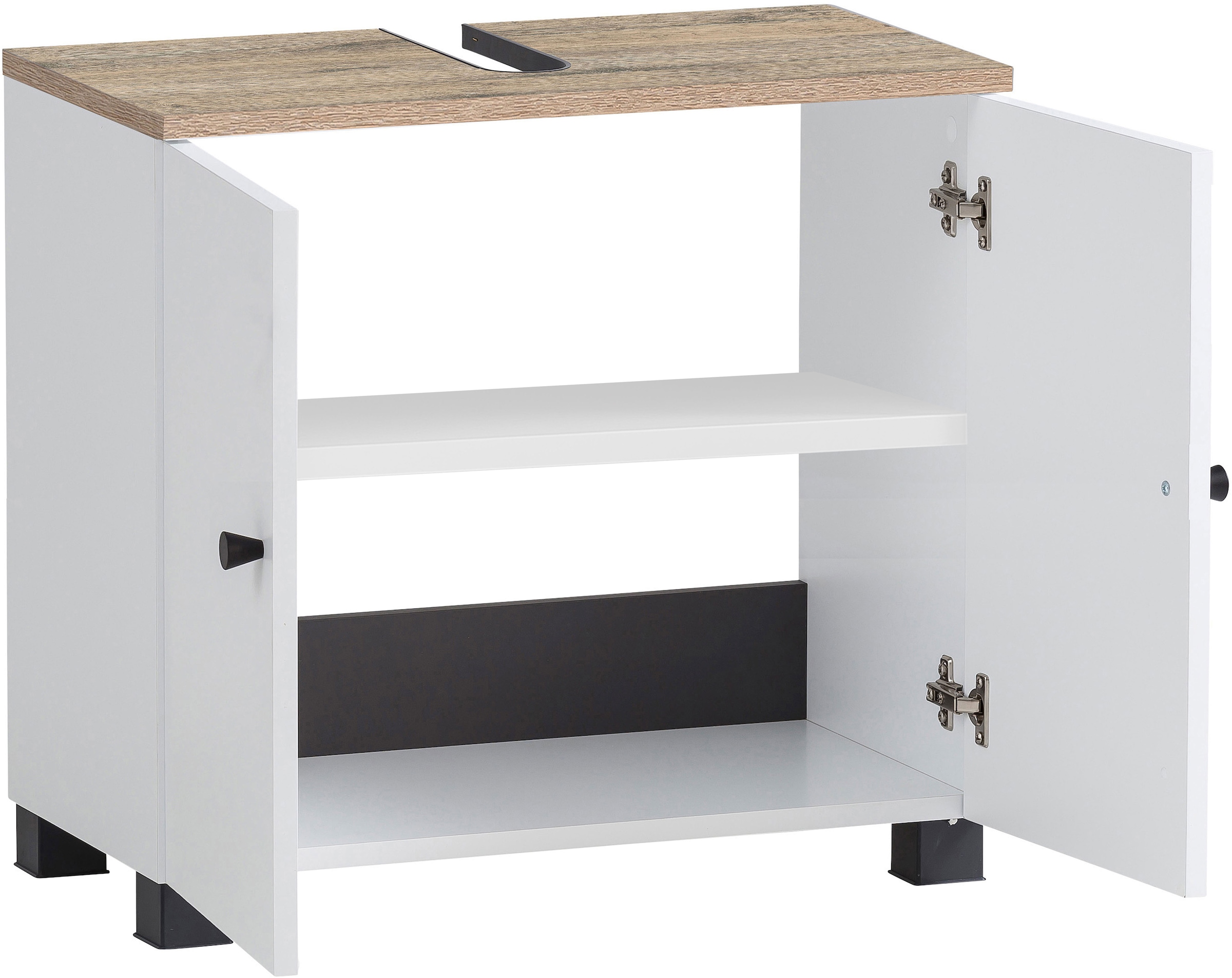 Schildmeyer Waschbeckenunterschrank »Balto, Breite 59 cm«, Oberboden mit fühlbarer Holzstruktur und Siphonausschnit