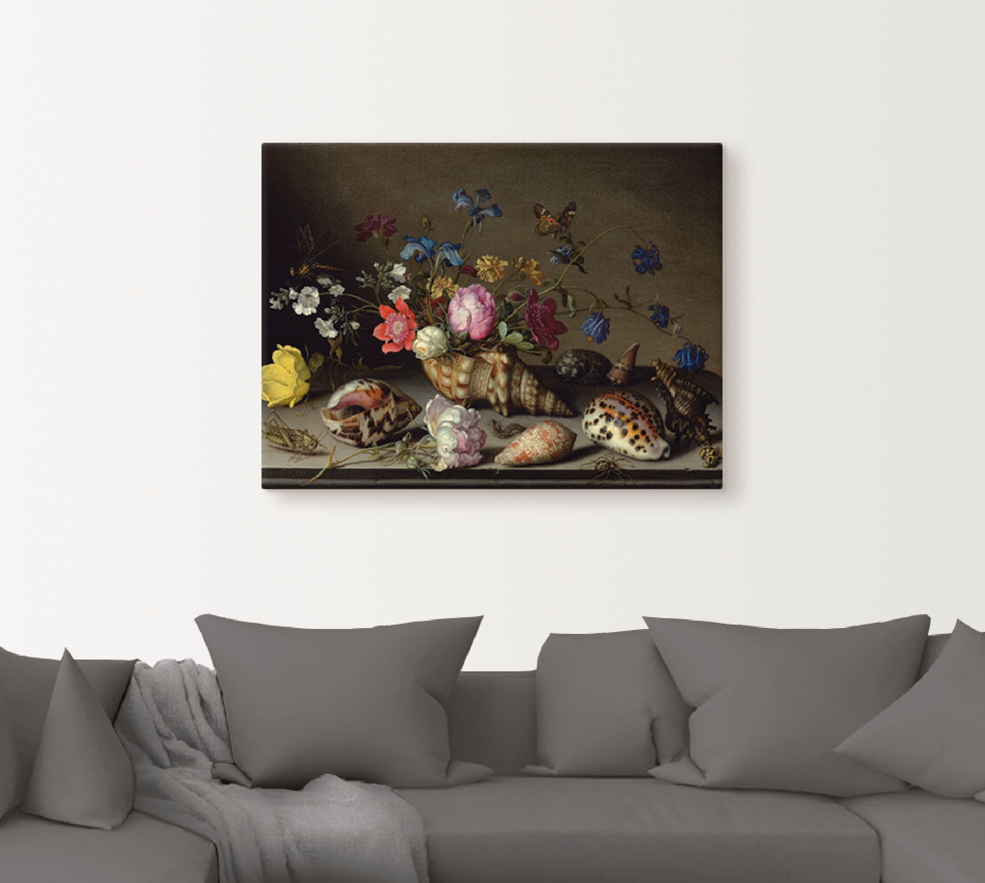 Artland Leinwandbild »Blumen, Muscheln und Insekten«, Arrangements, (1 St.), auf Keilrahmen gespannt