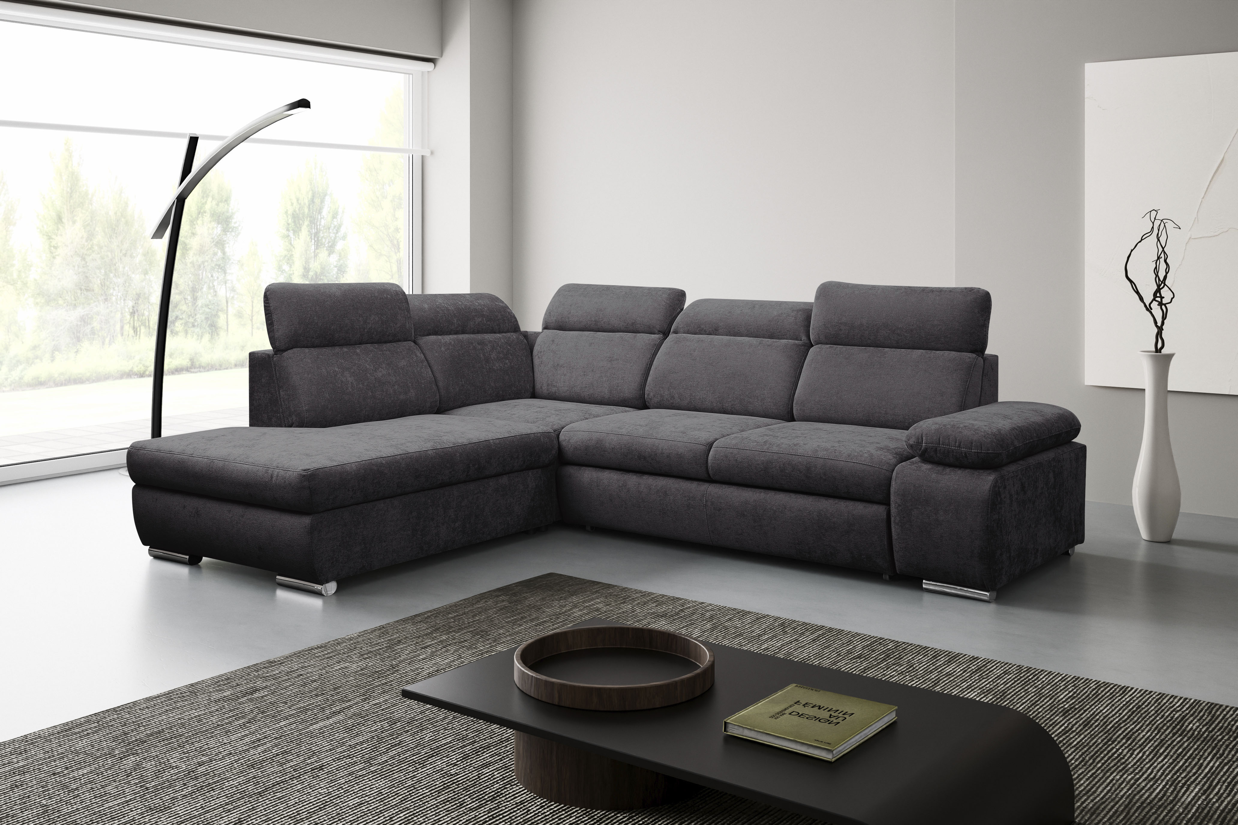 WERK2 Ecksofa "Alicante 280 x 230 cm Cord L-Form, modern und bequem" Chenille, L-Form, XXL, Schlaffunktion, Bettkasten