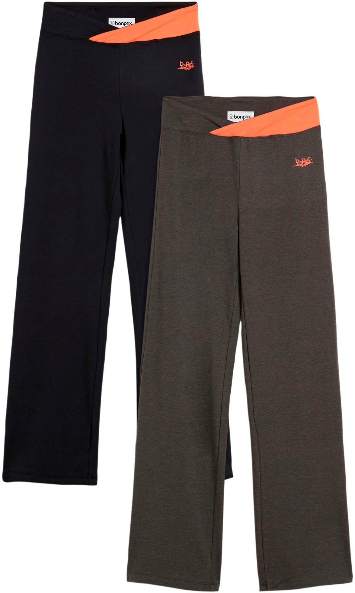 bonprix "Baumwoll-Sporthose, Bootcut (2er Pack)" aus Stretch-Material, Regular Fit, Bootcut-Design, sportlicher Stil