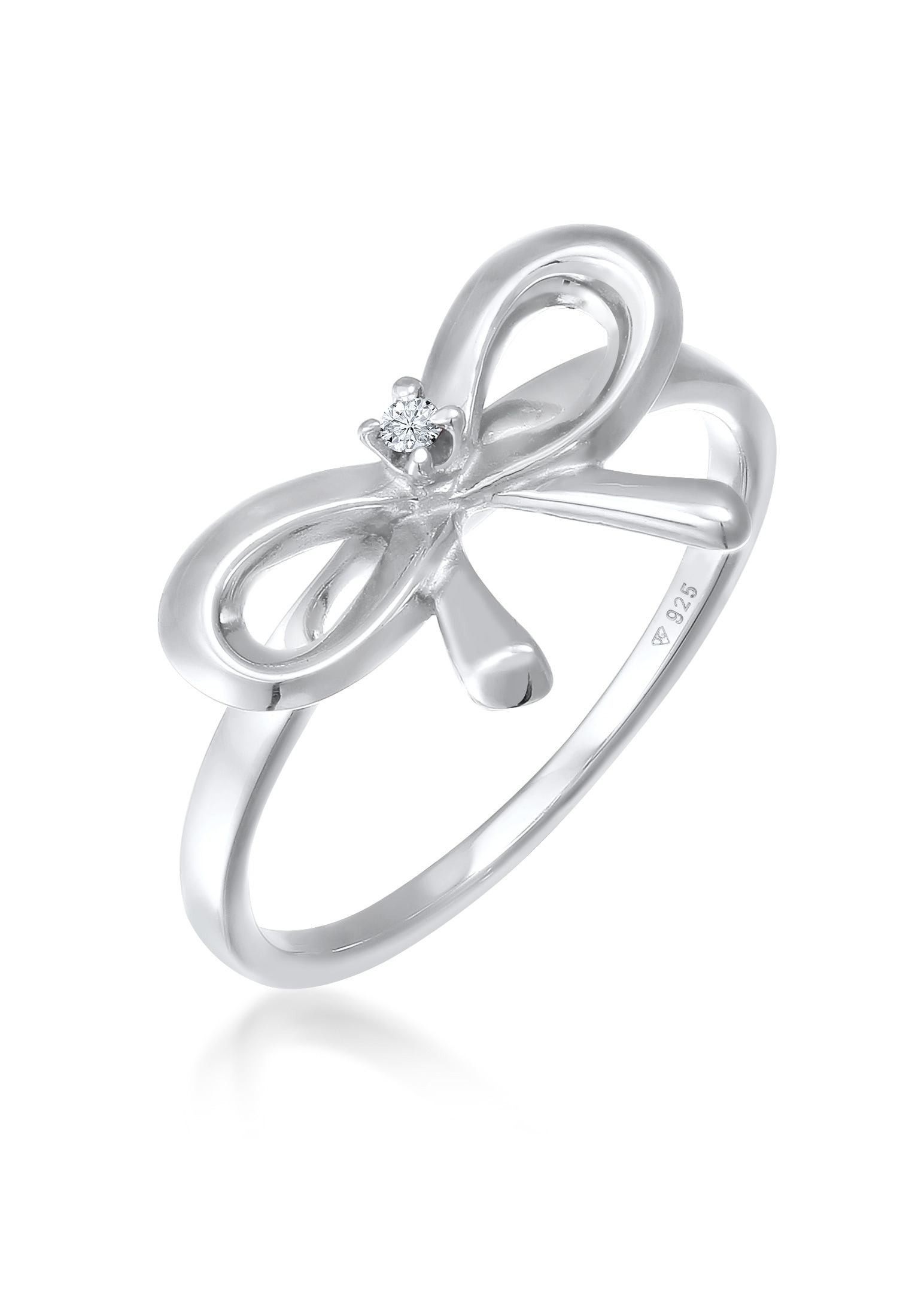 ELLI DIAMONDS Damen Verlobungsring "Ring Schleife Diamant Weiß Brillantschliff (0.015 ct) 925 Sterling Silber", 54, Silber 925 (Sterlingsilber),