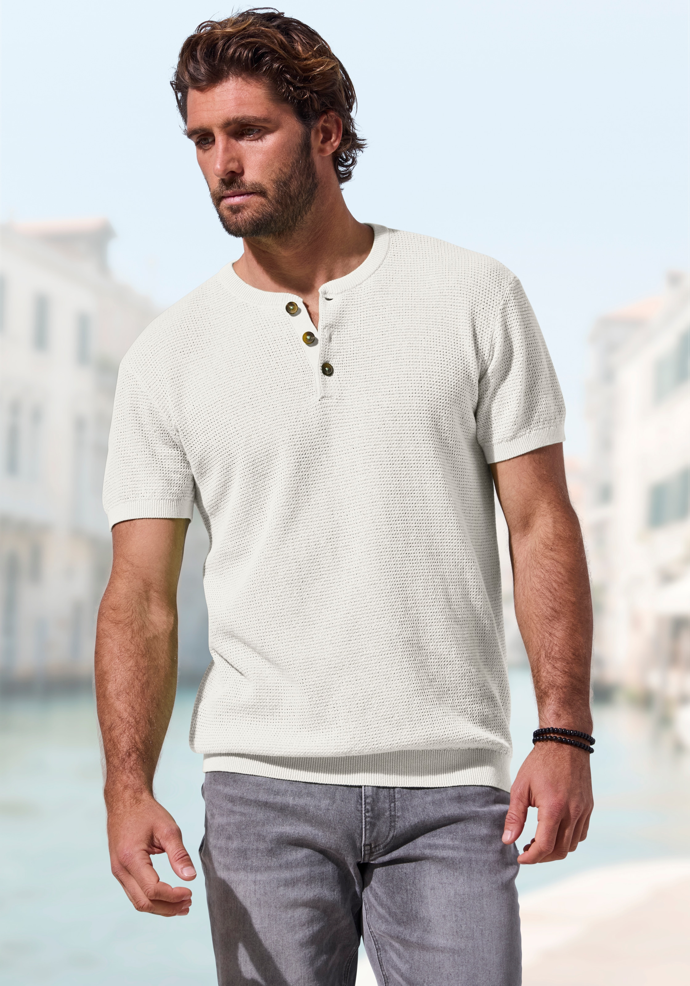 John Devin Kurzarmshirt "- Strickshirt - Henleyshirt" Rundhalsausschnitt mi günstig online kaufen