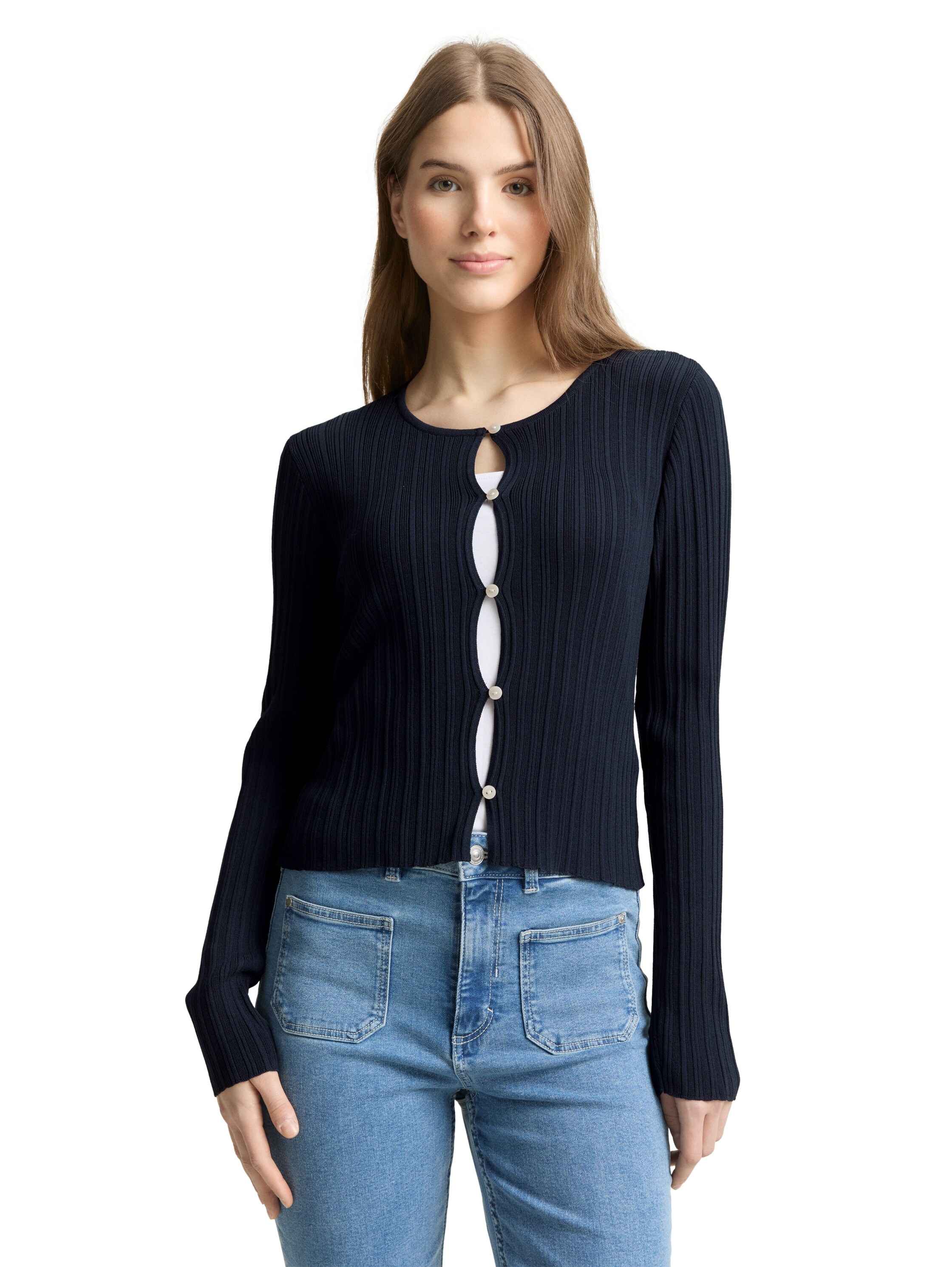 TOM TAILOR Denim Strickjacke mit gewelltem Abschluss günstig online kaufen