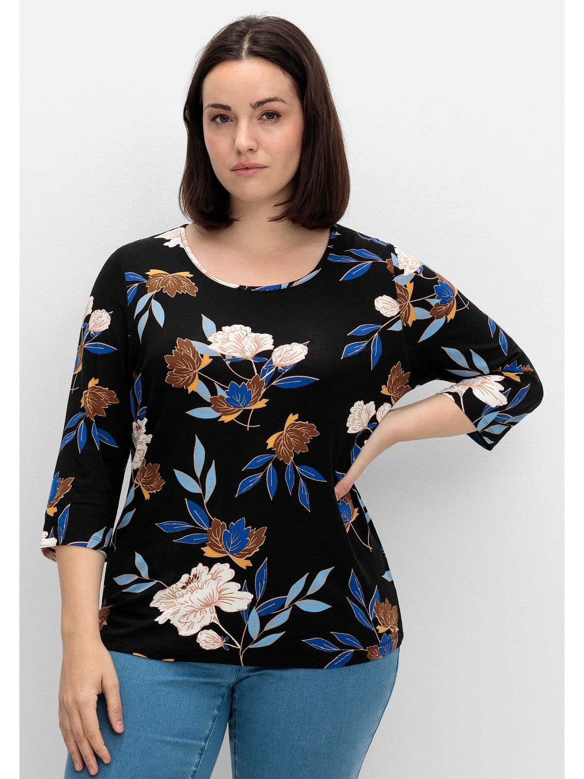 Sheego 3/4-Arm-Shirt "Große Größen", mit Blumenprint, aus Viskosejersey