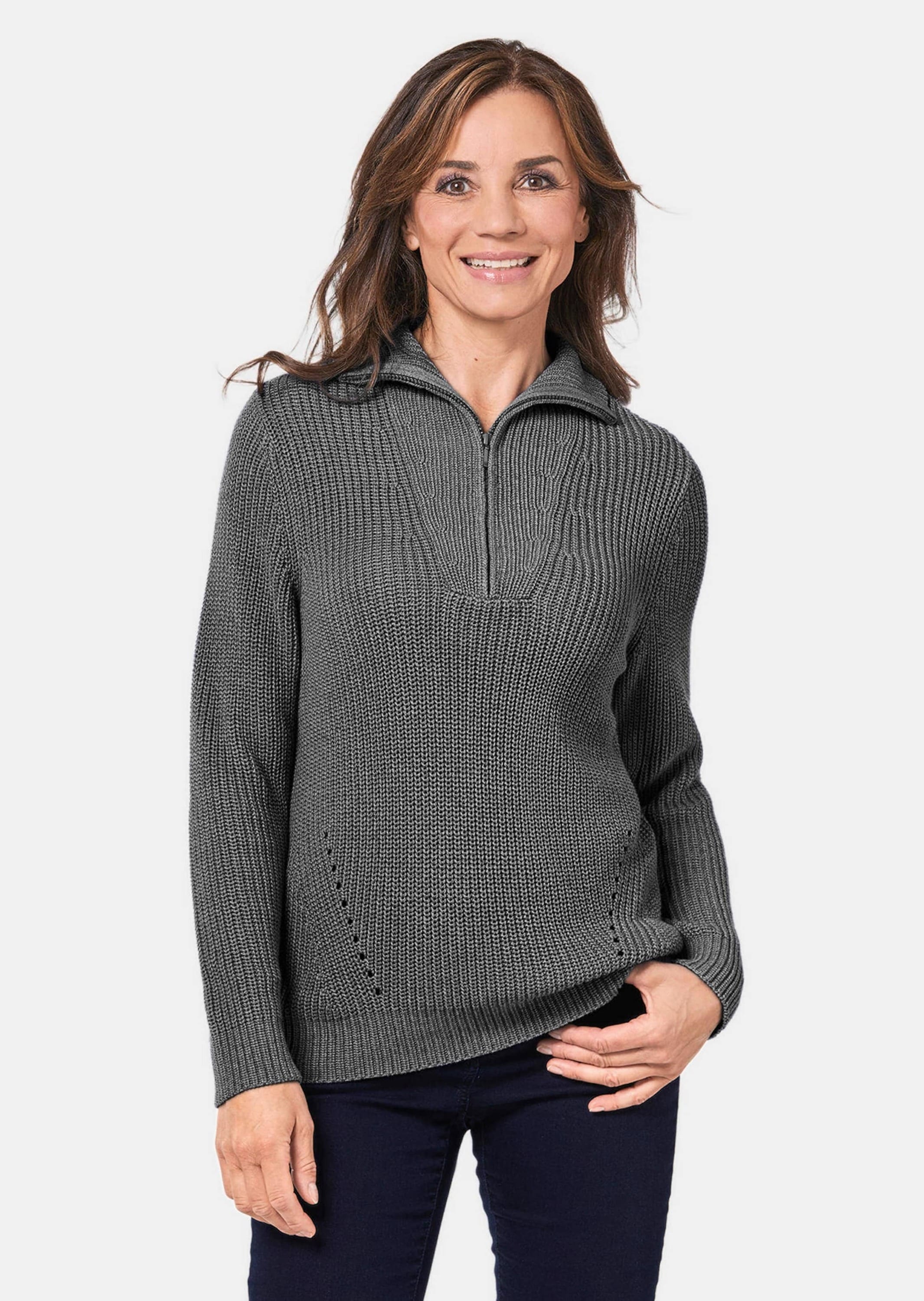 GOLDNER Strickpullover »Pullover Sportiver Troyer mit Baumwollanteil«
