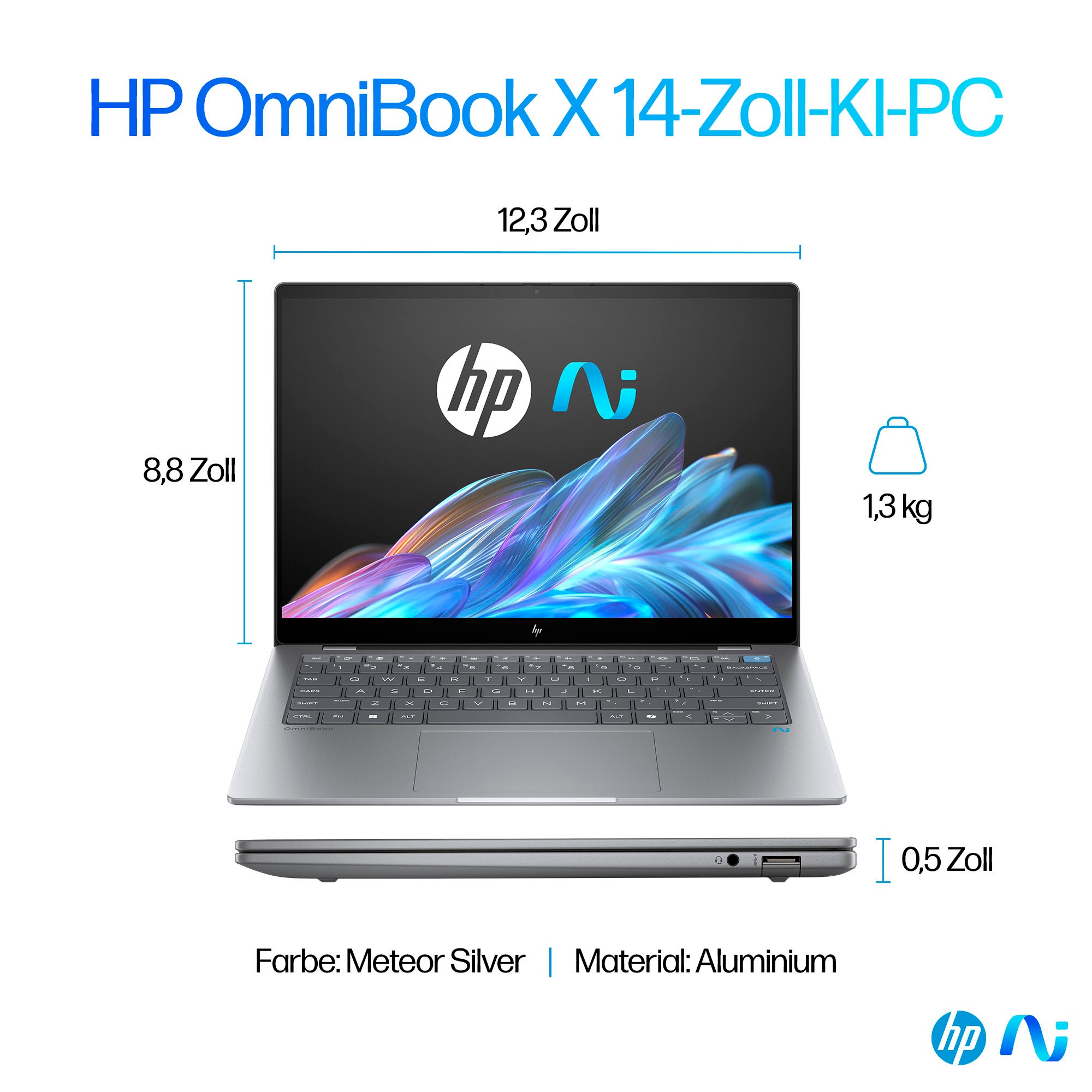 HP Notebook »OmniBook X 14-fe0060ng Silver«, 35,6 cm, / 14 Zoll, Qualcomm, Snapdragon X, Adreno, 1000 GB SSD