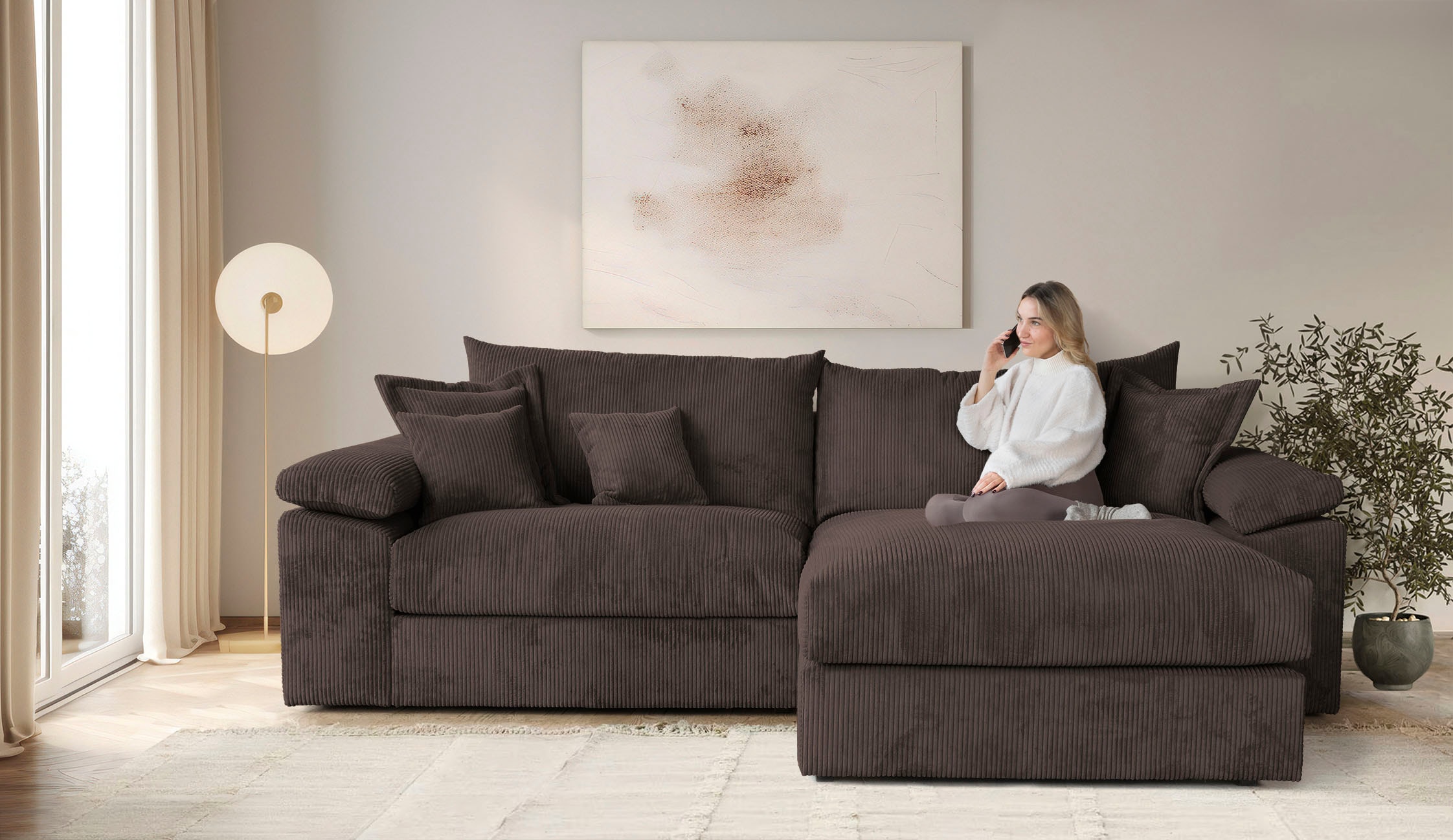 OTTO home "Soft&Cosy XXL L-Form, B: 303 cm - OTTO. Verlässliche Qualität." Mega-Sofa, Cord oder Chenille-Struktur, mit Federkern & 4 Zierkissen