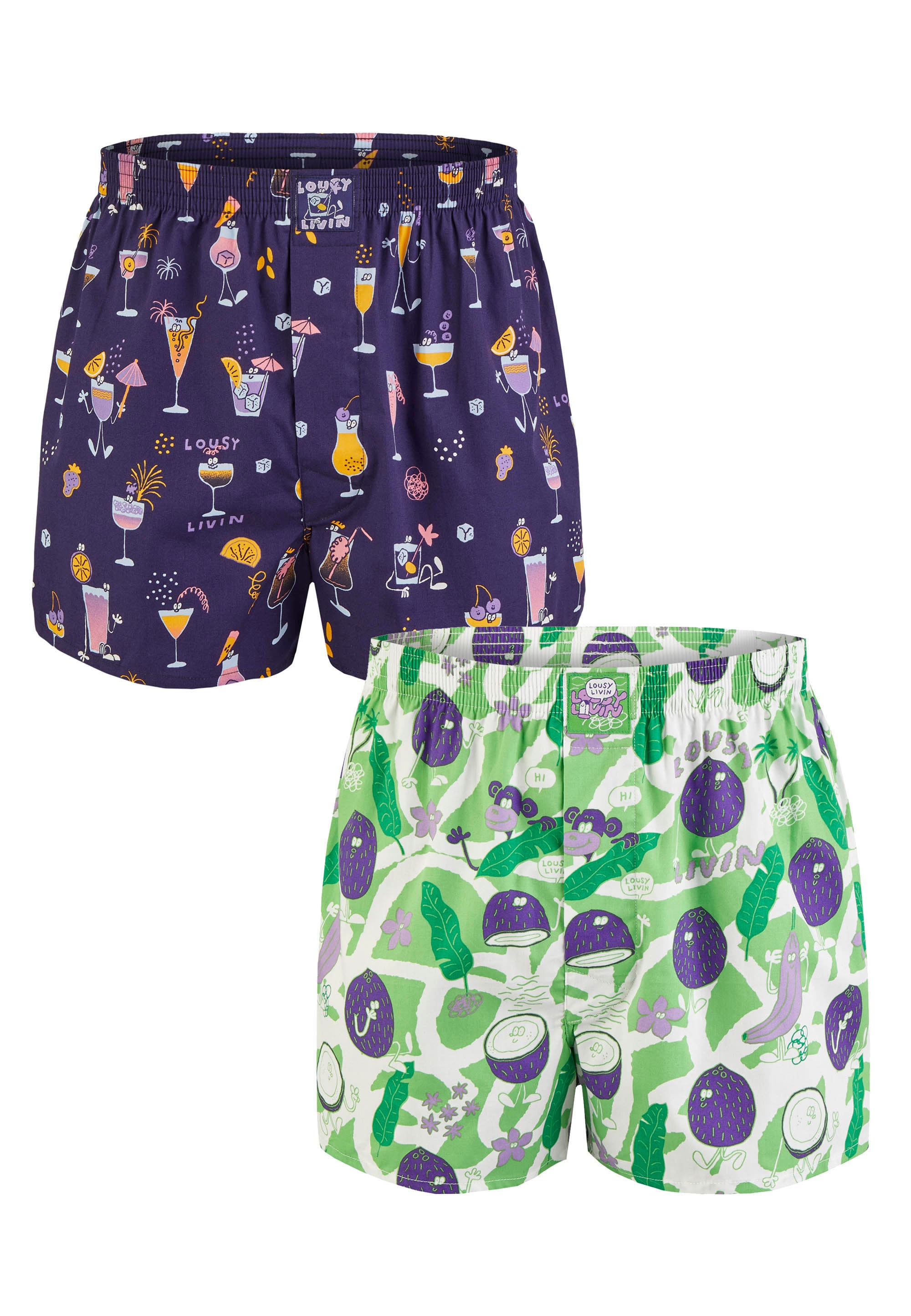 Lousy Livin 2-er Set Boxershorts Grün & Lila mit Motiv günstig online kaufen