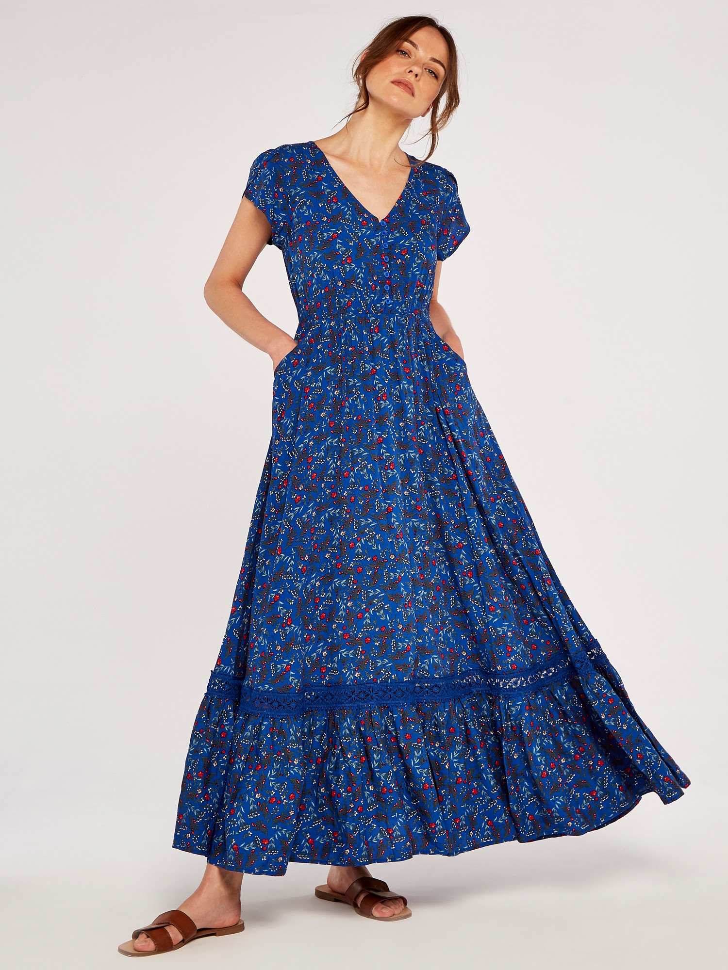 Apricot Maxikleid "Maxikleid" mit bestickter Bordüre