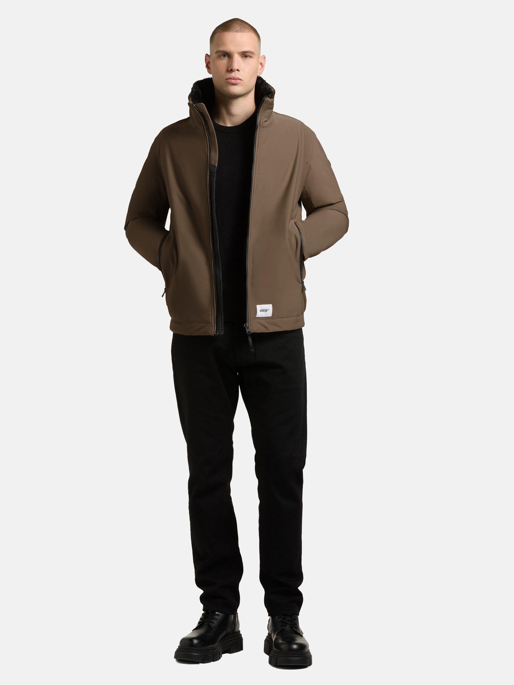 khujo Outdoorjacke "Huey" ohne Kapuze Herren Winterjacke mit abnehmbarem Plüsch-Besatz