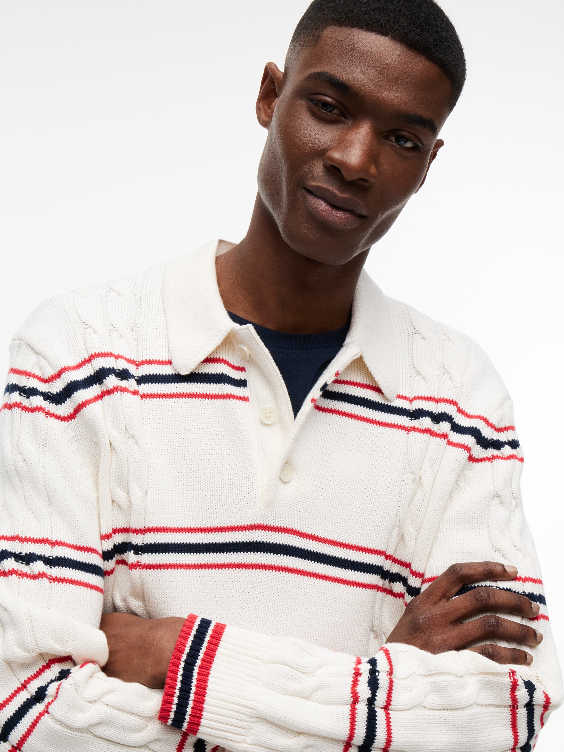 Tommy Jeans Polokragenpullover »REGULAR STRIPE CABLE KNIT POLO« Regular fit mit Polokragen