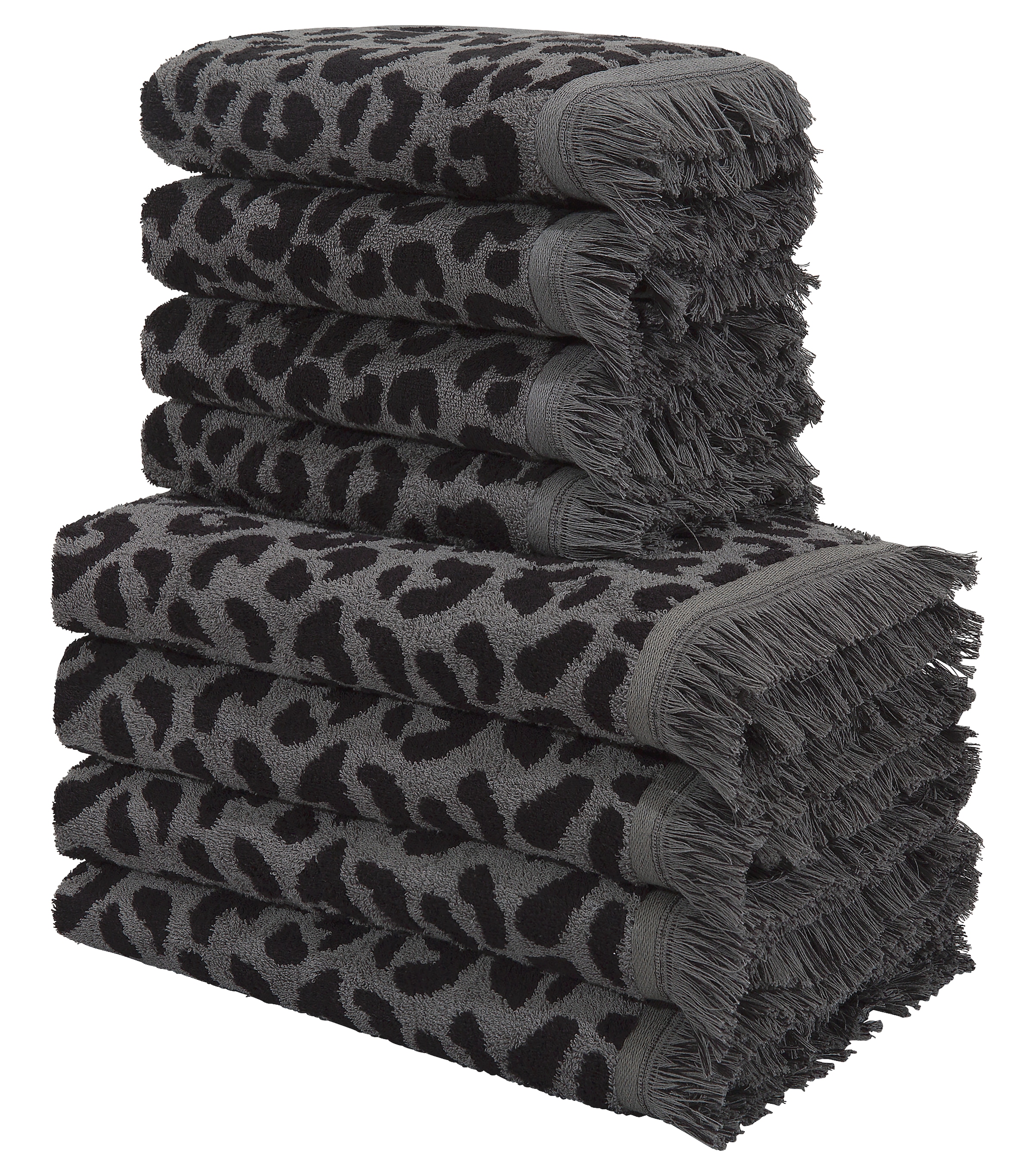 OTTO home Handtuch Set "Tiffani, Leopardenmuster, Premium Handtücher 8-tlg, 500 gr/m²" Set 8 Frottier 4 Duschtücher, 4 Handtücher, Animal Print, Leo, modern, mit Fransen