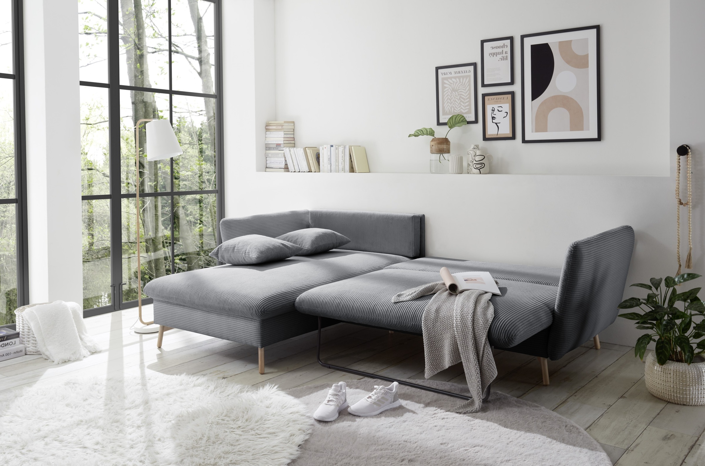 andas Ecksofa »MERLE, 258 cm, L-Form, traumhafter Cord,«, mit Bettfunktion und Bettkasten, Liegefläche 224 x 139