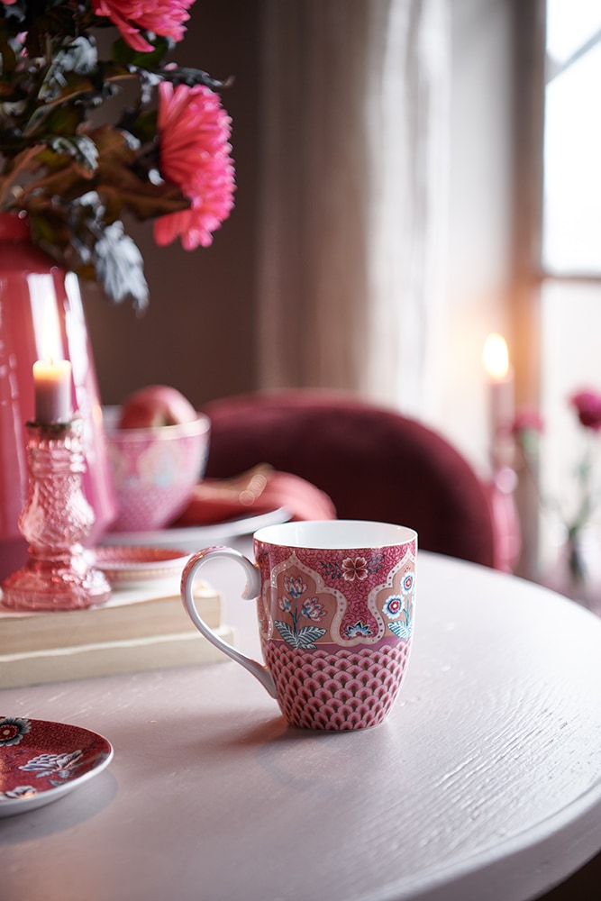 PiP Studio Becher »Flower Festival - Kamm Deko«, (Set, 4 tlg.), Kaffeetassen im 4er Set, Blumenfest, mit Kamm Deko, 350 ml