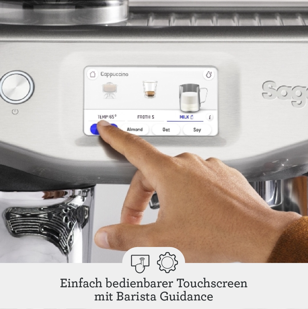 Sage Espressomaschine »Barista Touch Impress SES882BSS, mit Cold Brew und kaltem Espresso«, Barista-Anleitung, Einstellungen für Milchalternativen