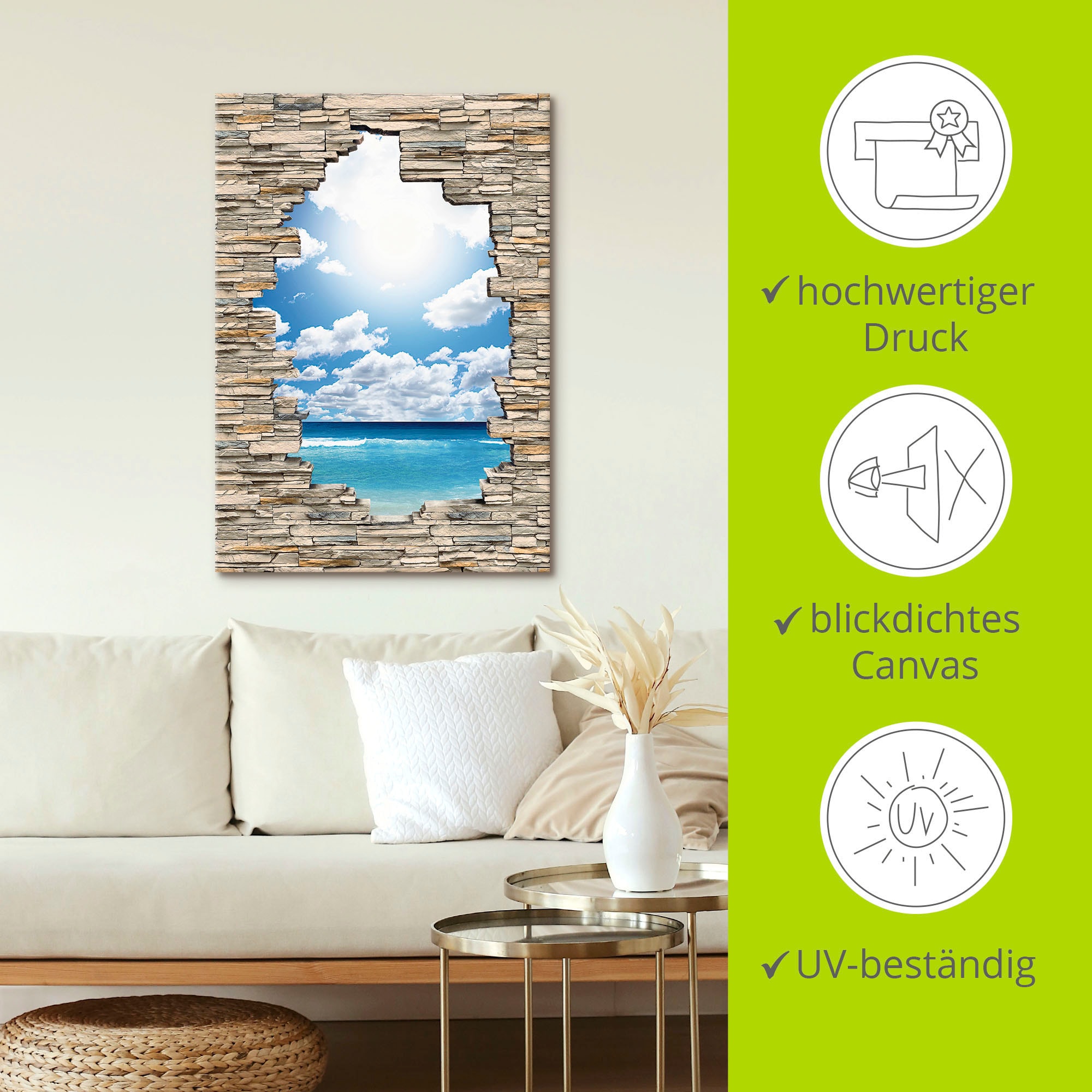 Artland Wandbild »Großartige Strandlandschaft Steinmauer«, Strandbilder, (1 St.), als Leinwandbild in verschied. Größen