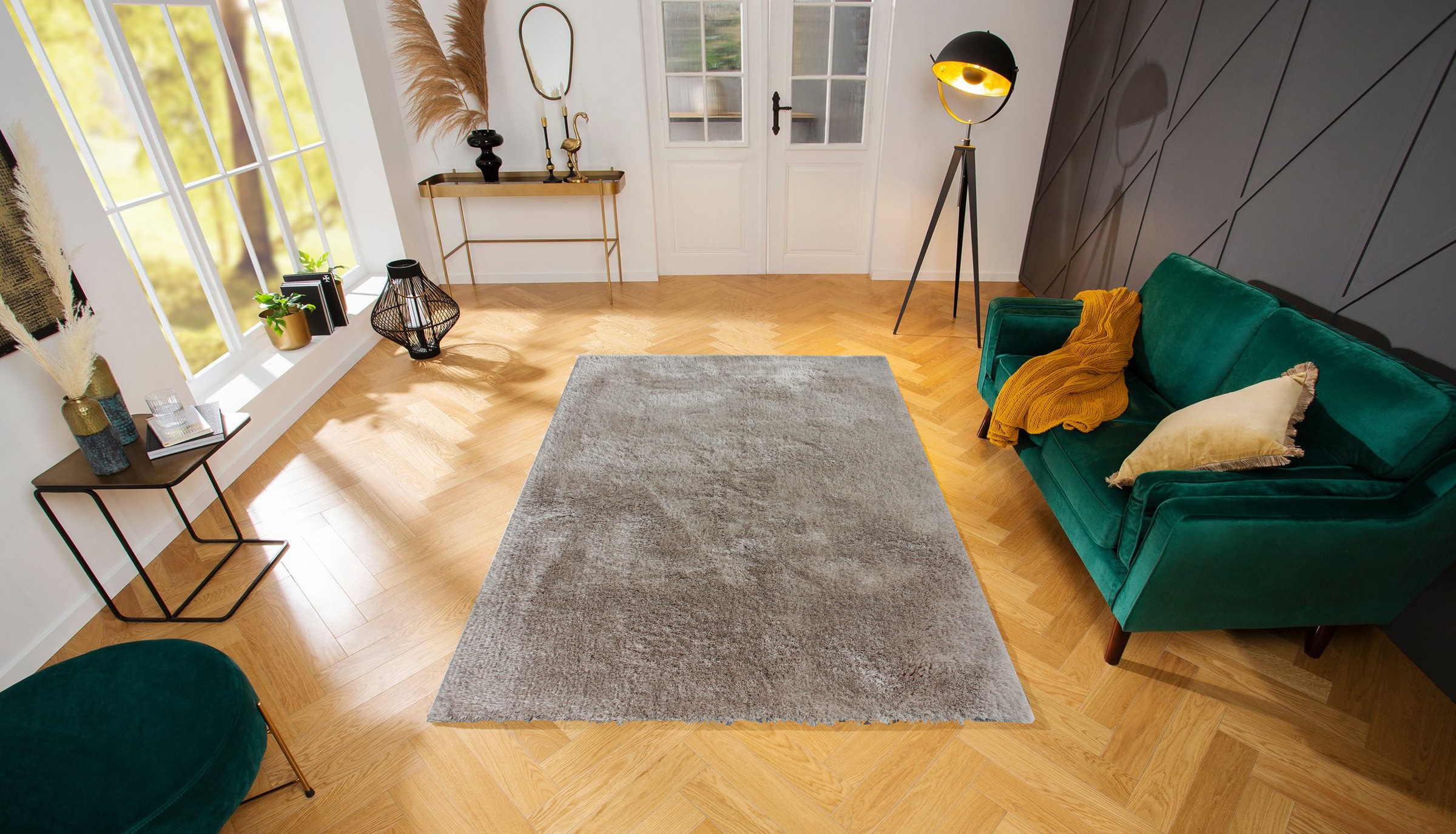 Leonique Hochflor-Teppich »Lagos«, rechteckig, 45 mm Höhe, Mikrofaser Teppiche, flauschig, einfarbig, Wohnzimmer, Schlafzimmer