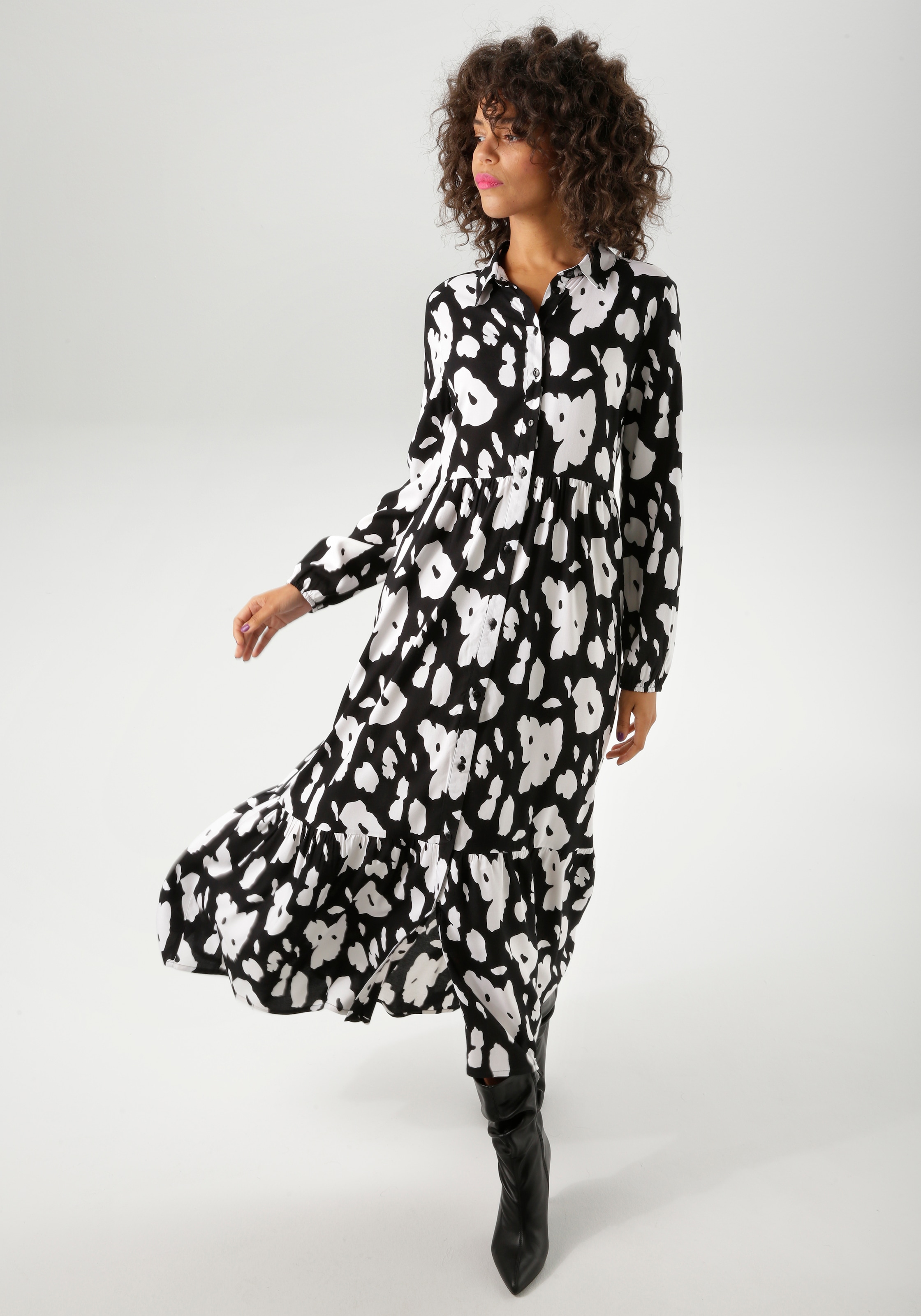 Aniston CASUAL Maxikleid, mit kontrastfarbigen Blumendruck - NEUE KOLLEKTION