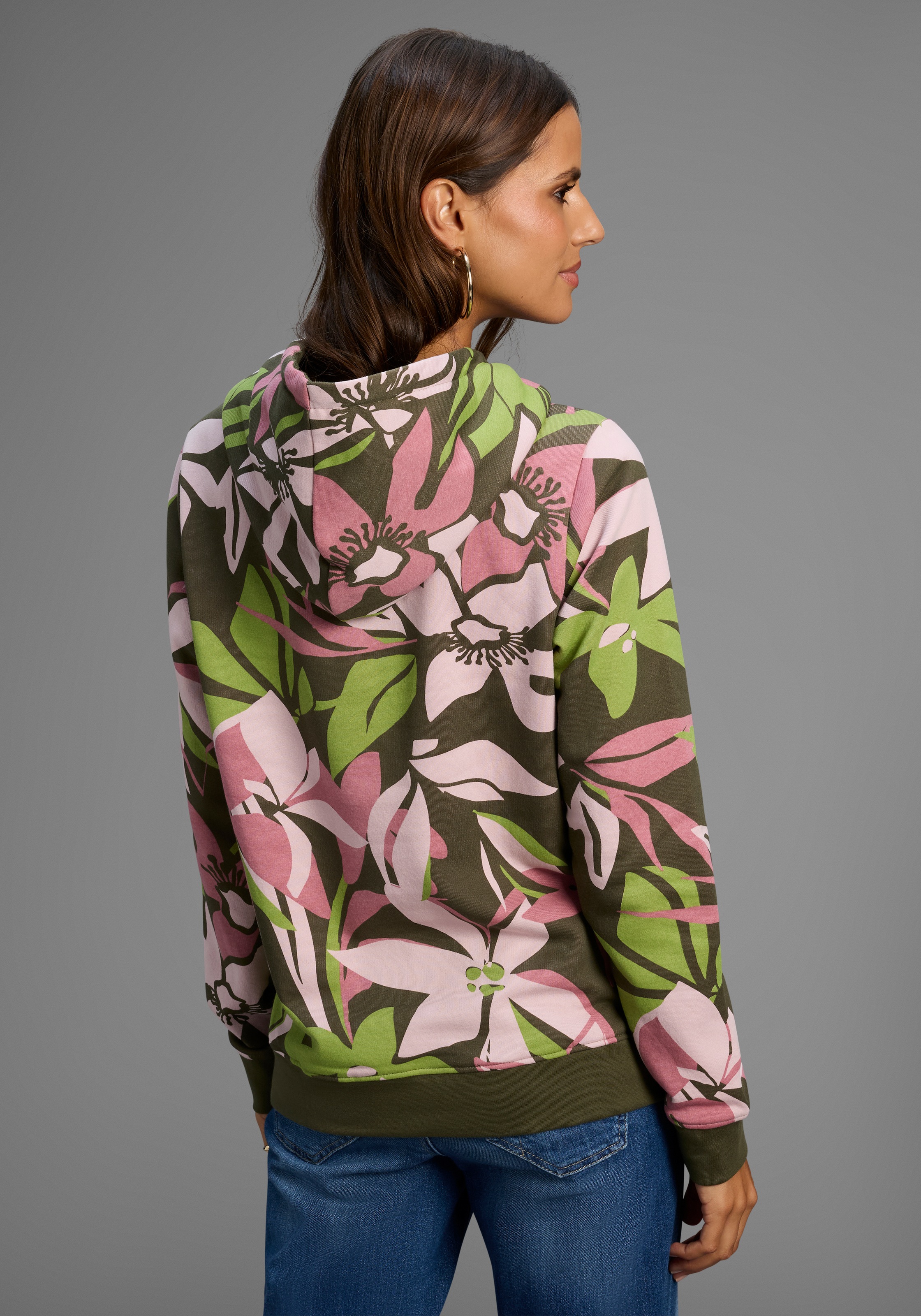 Laura Scott Sweater, Pflegeleichte Baumwollmischung mit Kapuze und Blumendruck