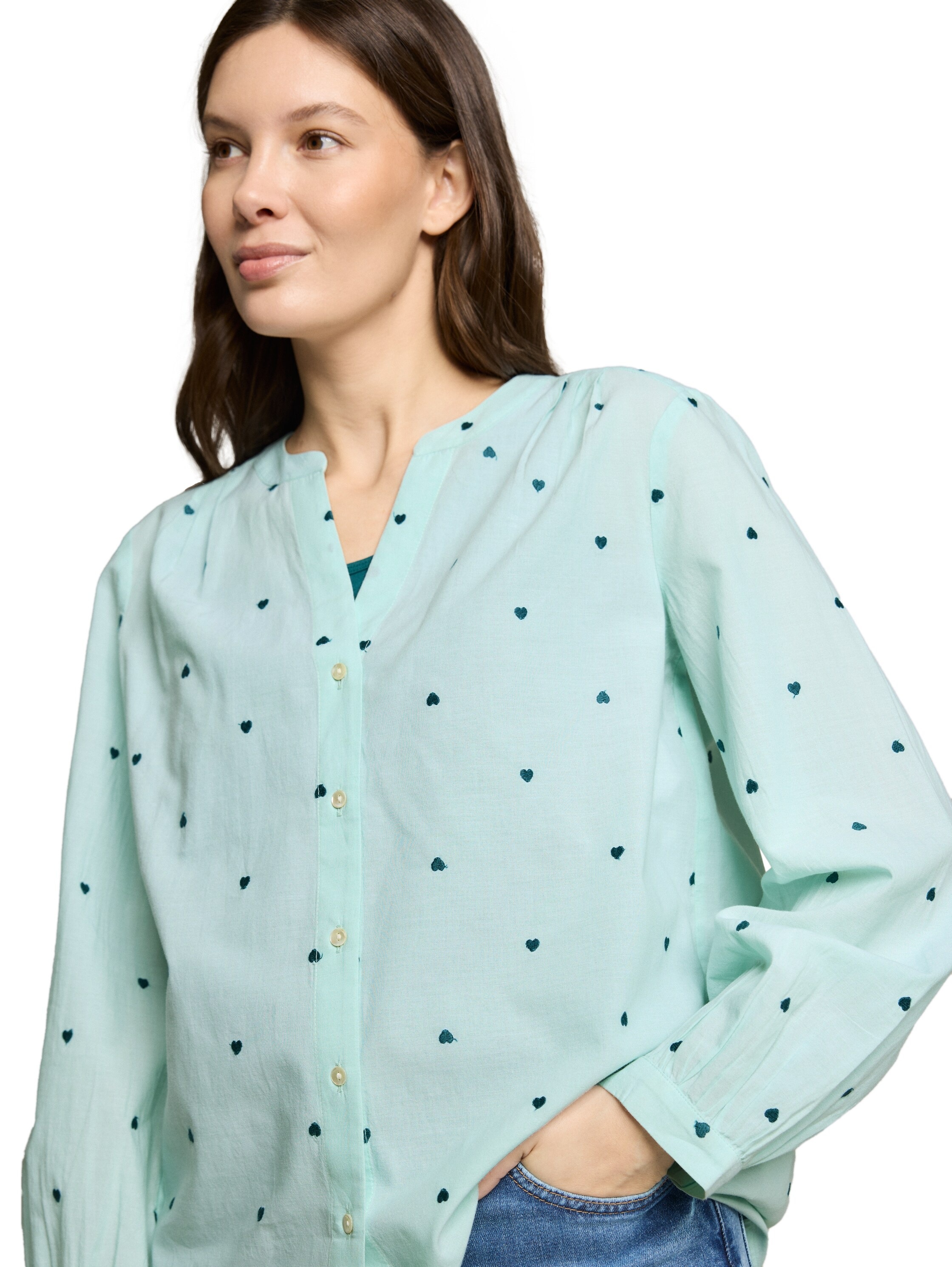 Tom Tailor Chemisier à Manches Longues 1049804 Blue Haze Heart Design 40 Femme 4