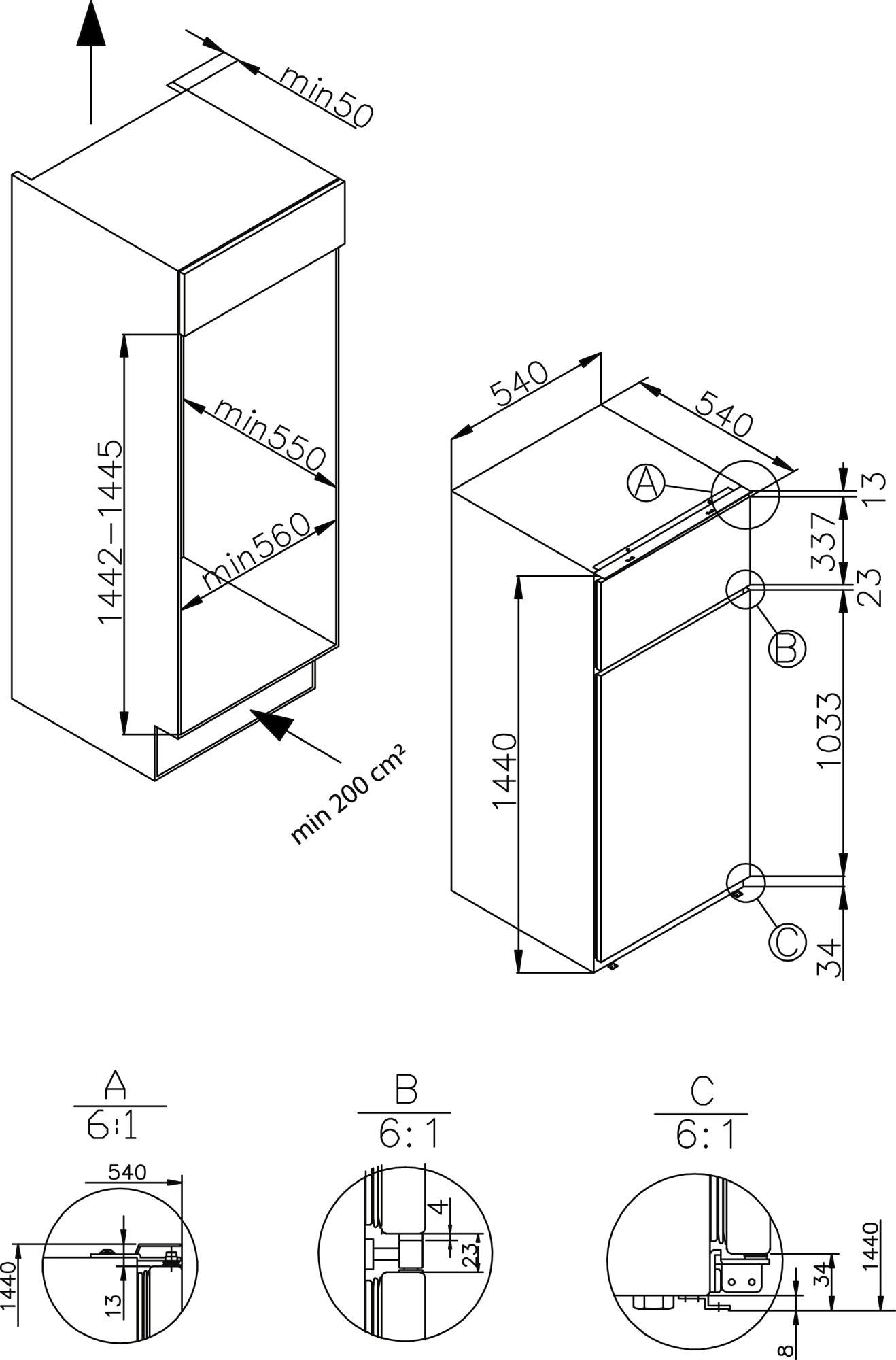 900«, 374 hoch, »EDTS Amica breit, 144 | Beleuchtung LED- EDTS 54 cm cm BAUR 374 900, Einbaukühlgefrierkombination