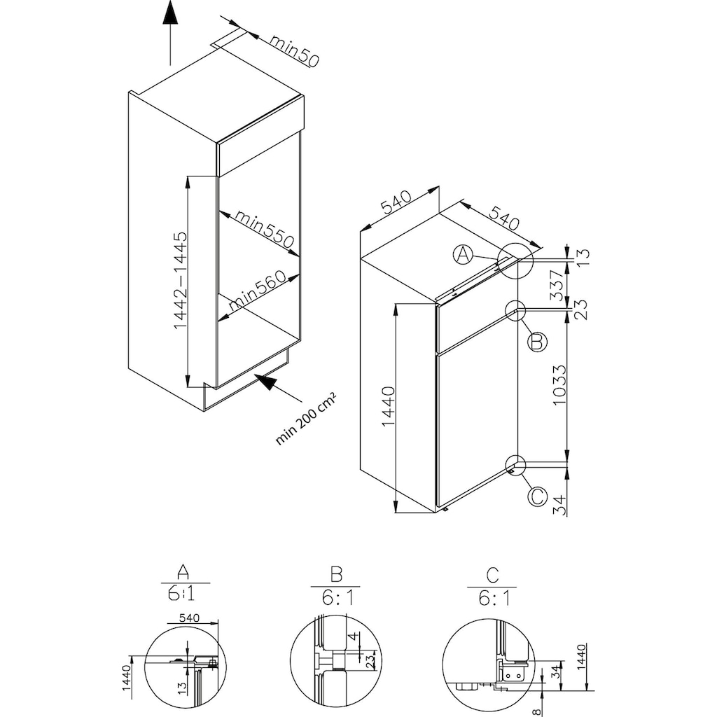 Amica Einbaukühlgefrierkombination »EDTS 374 900«, EDTS 374 900, 144 cm hoch, 54 cm breit