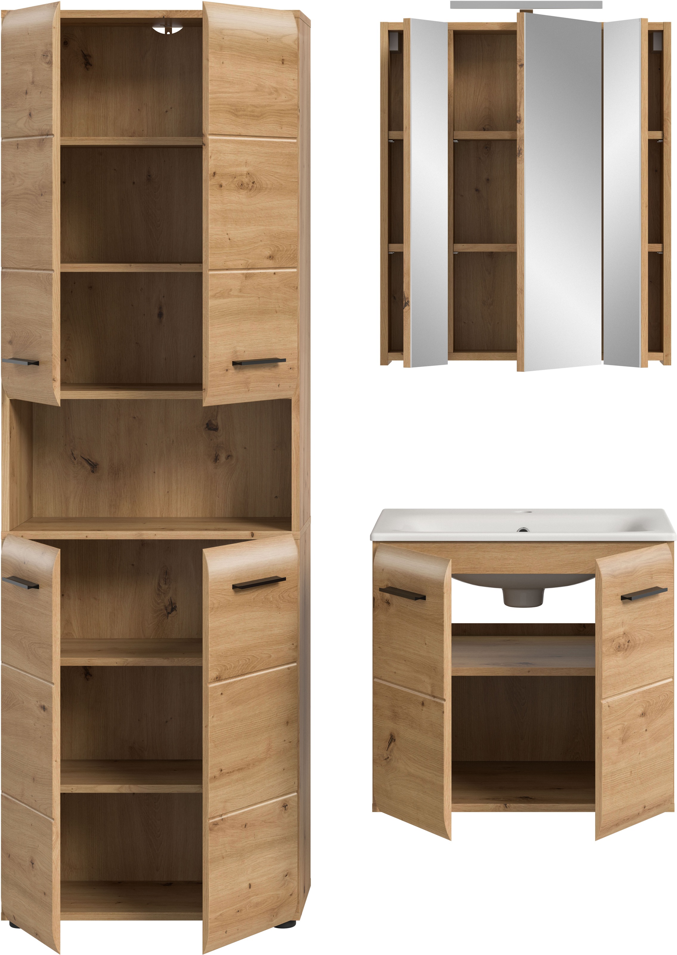 INOSIGN Badezimmer-Set, (Set, 5 St.), Florenz, Badkombination 5-tlg,Artisan Oak NB. inkl. Waschbecken+Bel.