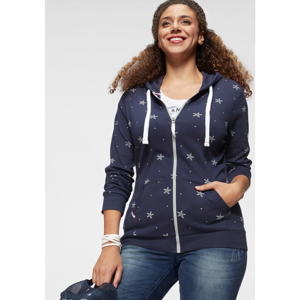 Damenmode Shirts & Sweatshirts KangaROOS Sweatjacke, mit maritimem Seestern Alloverprint marine