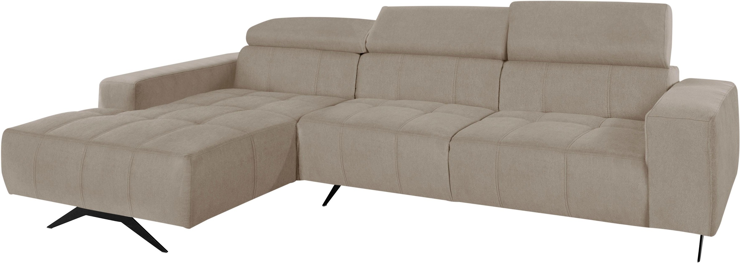 DOMO collection Ecksofa »Trento L-Form, mit Kufenfuß oder Einzelfuß«, wahlweise mit Kopfteilverstellung, Recamiere links/rechts bestellbar