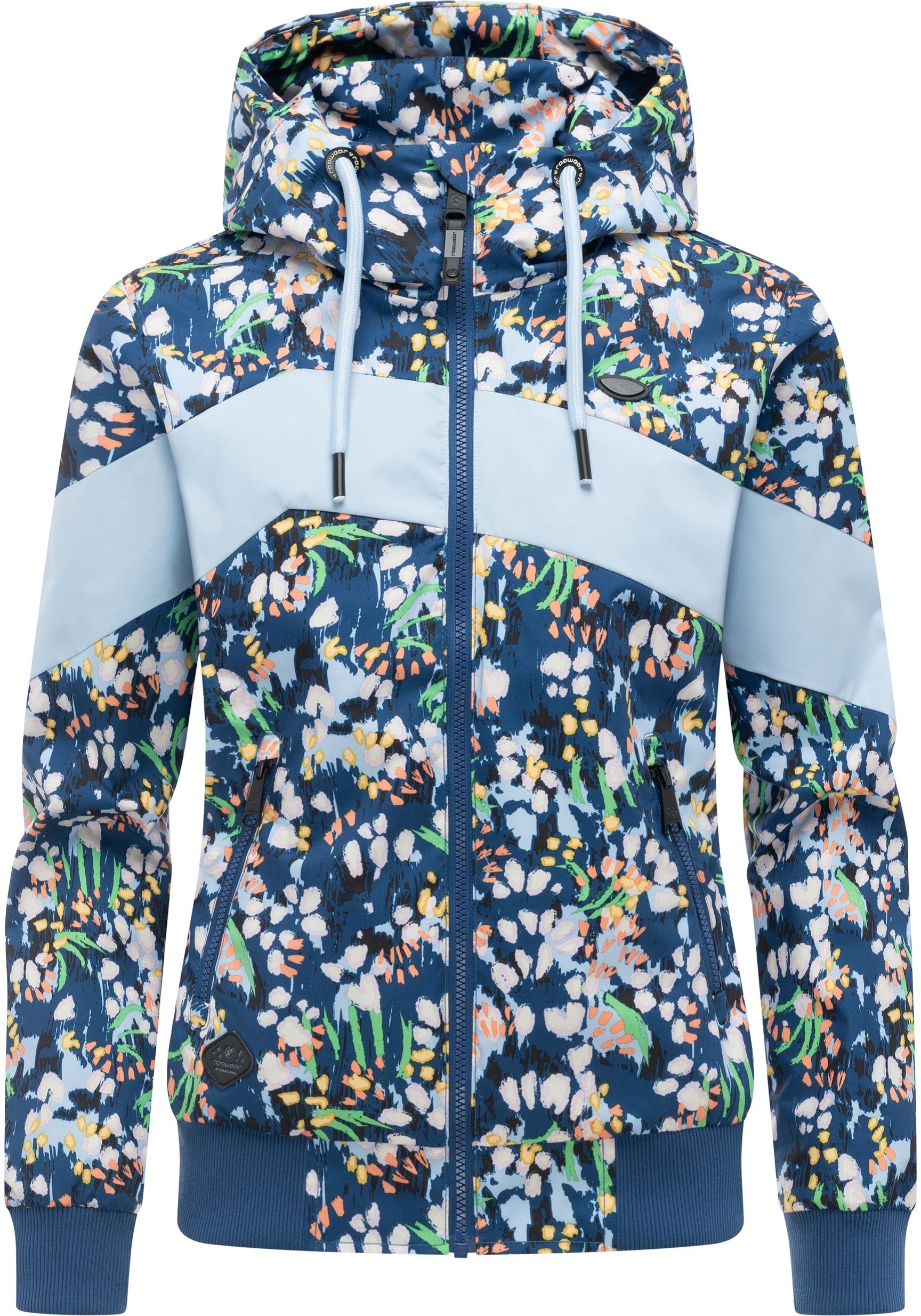 Outdoorjacke RAGWEAR "Nuggie Block Flower", Damen, Gr. XL (42), night blau26, Außenmaterial: 100% Polyester; Innenfutter: 100% Polyester, gerade hüftbedeckend, eng Rippstrickbündchen, Jacken Outdoorjacke, modische Damen Freizeitjacke mit floralem Print