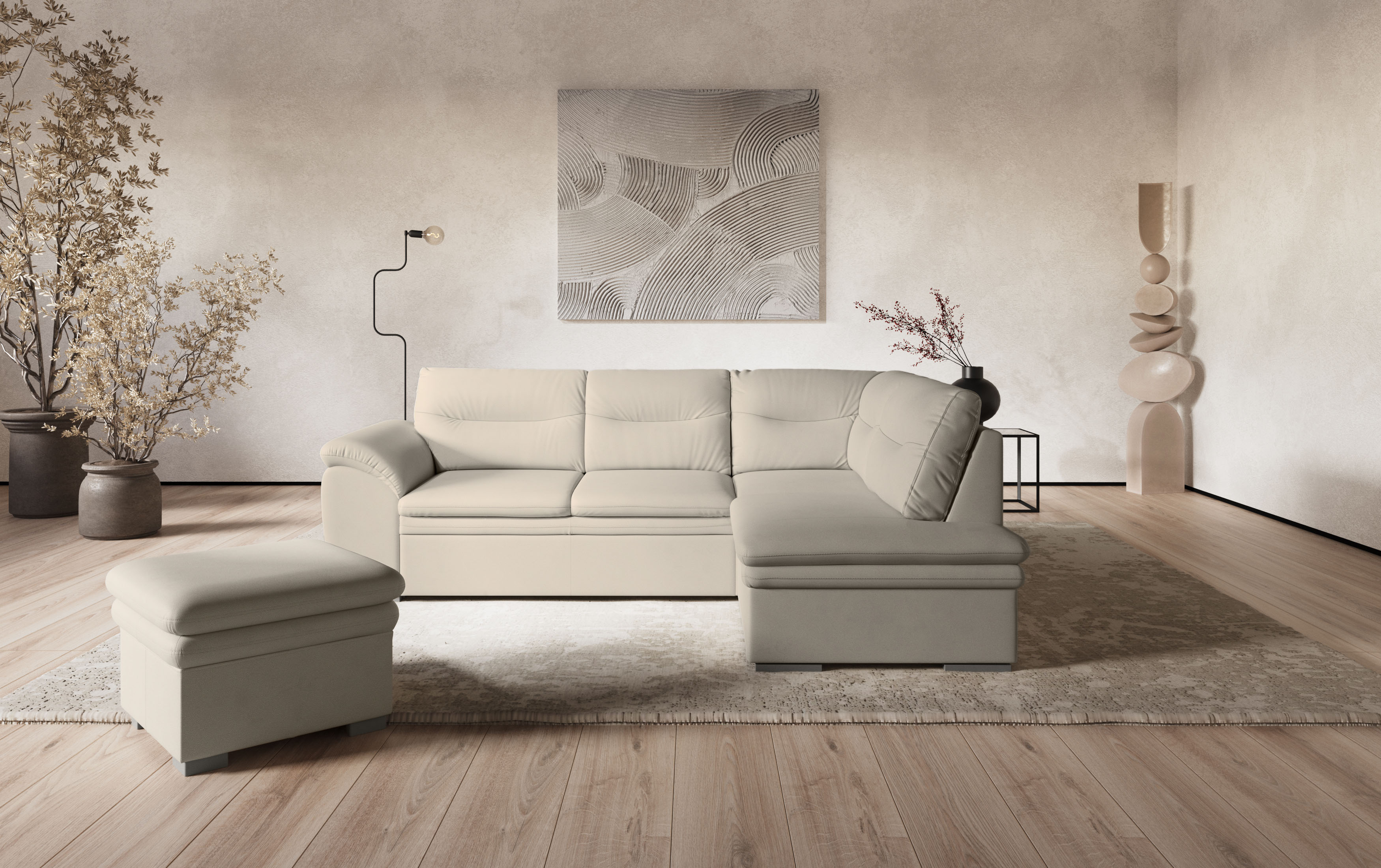 COTTA Ecksofa "Leandra L-Form" wahlweise mit Schlaffunktion & Bettkasten