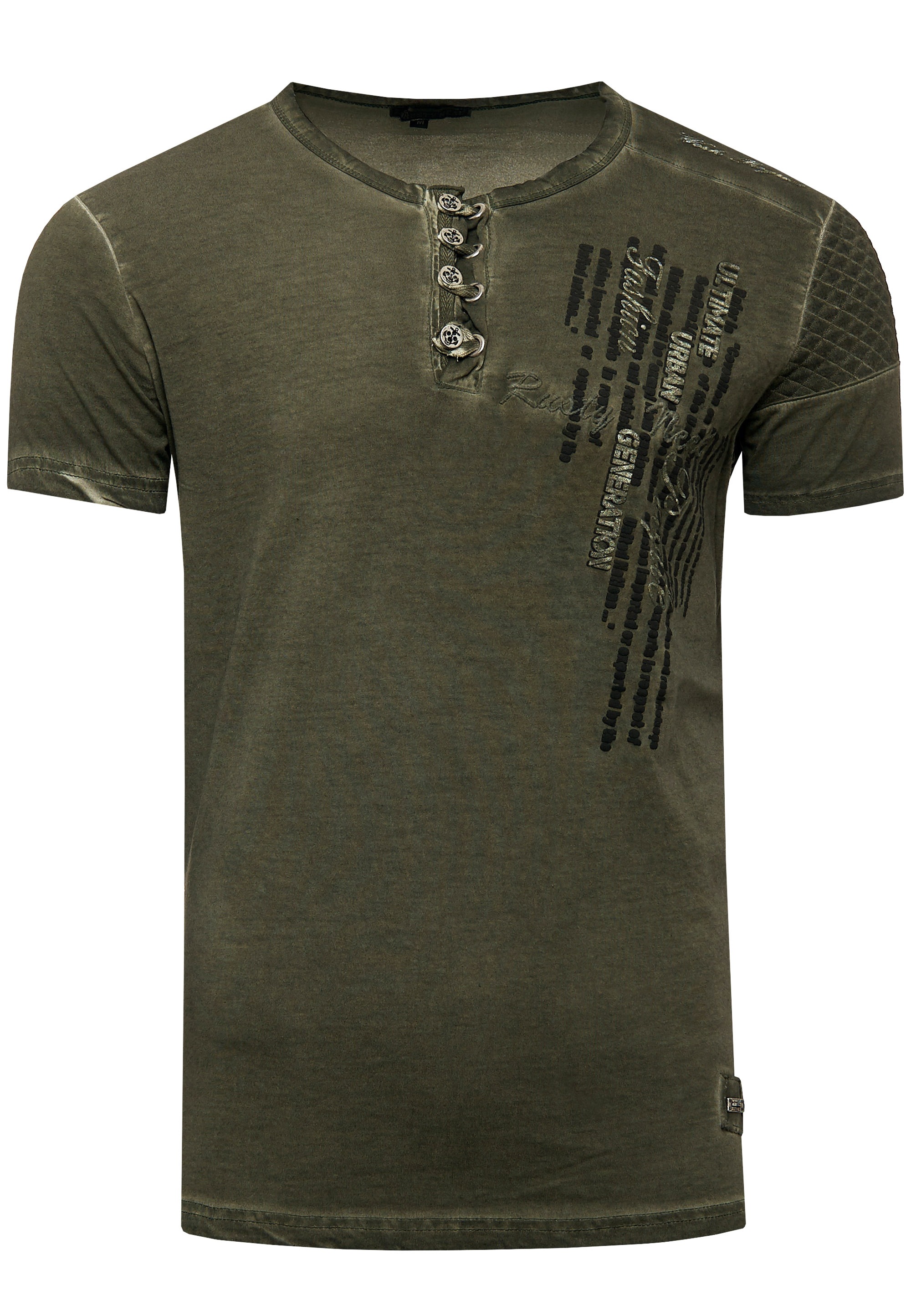 Rusty Neal T-Shirt, mit schicker Knopfleiste