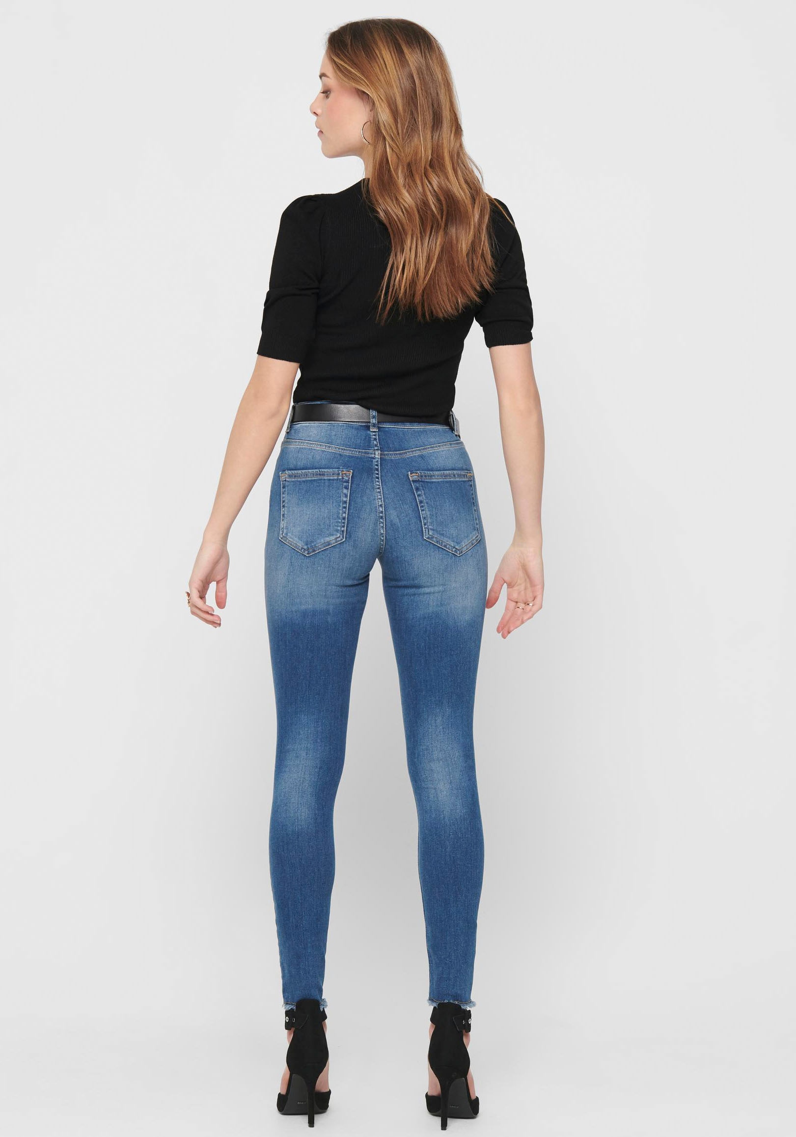 Only Damen Jeans onlBLUSH MID ANK RAW JEANS REA1303 - Skinny Fit - Blau - D günstig online kaufen