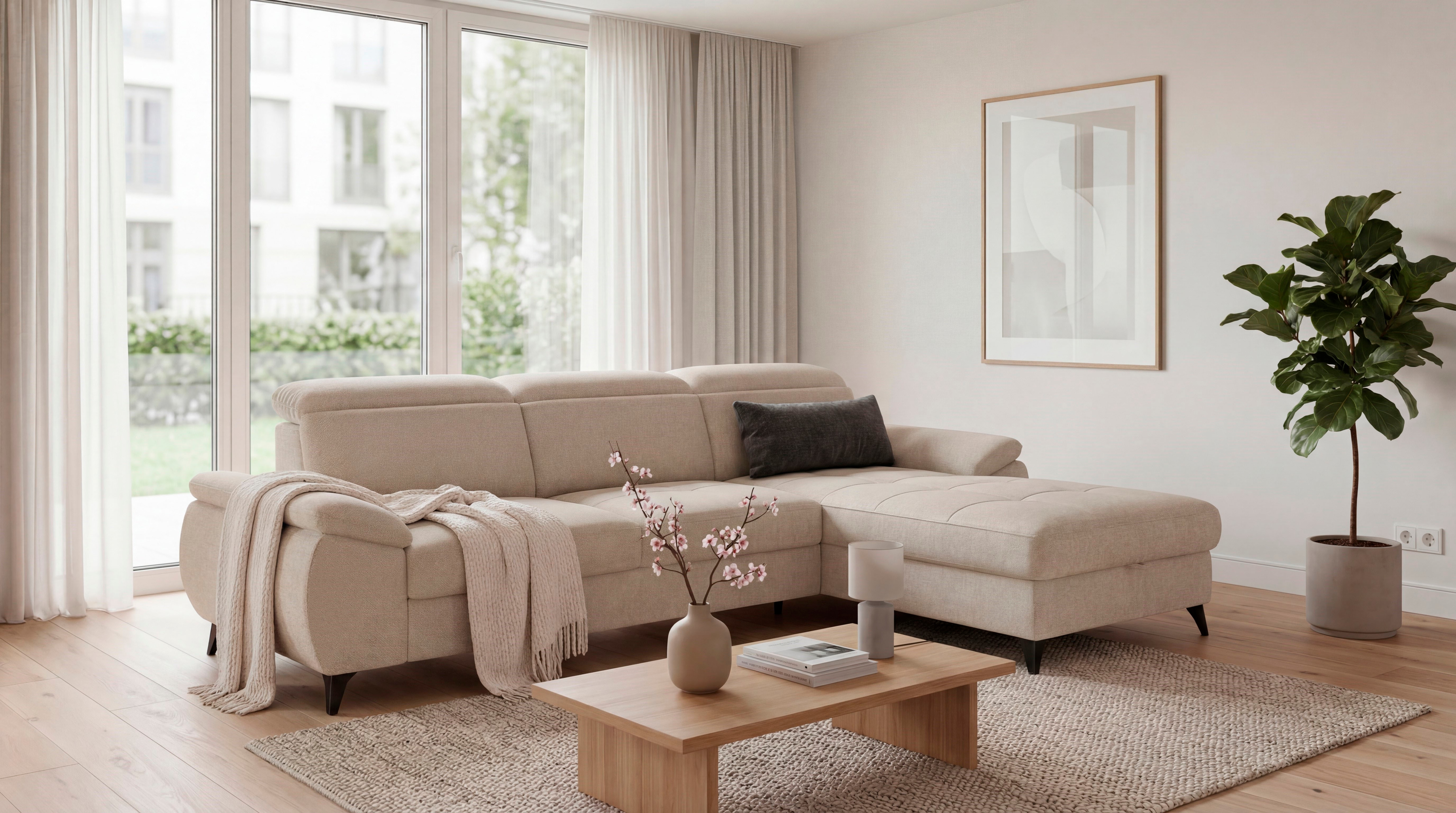 exxpo - sofa fashion Ecksofa "TAOS bequem, komfortabel durch Kopfteilverstellung, Breite 281cm" inkl. Bettfunktion und Bettkasten,toller Sitzkomfort, Steppung im Sitz