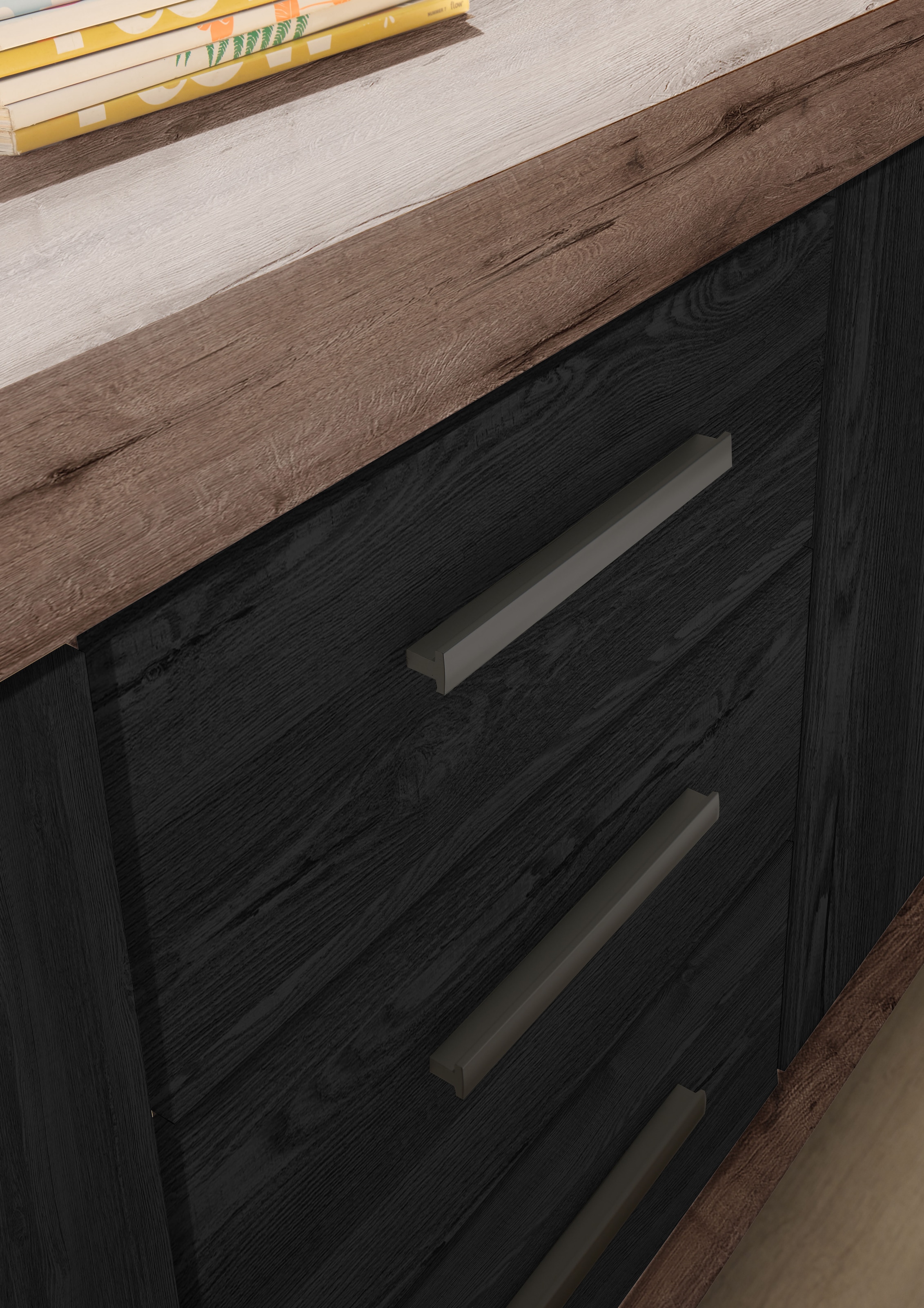HBZ Highboard »Balin mit LED-Beleuchtung, BxHxT 160x125x45 cm«, (1 St.), Mit 2 Türen und 1 Tür mit Teilverglasung