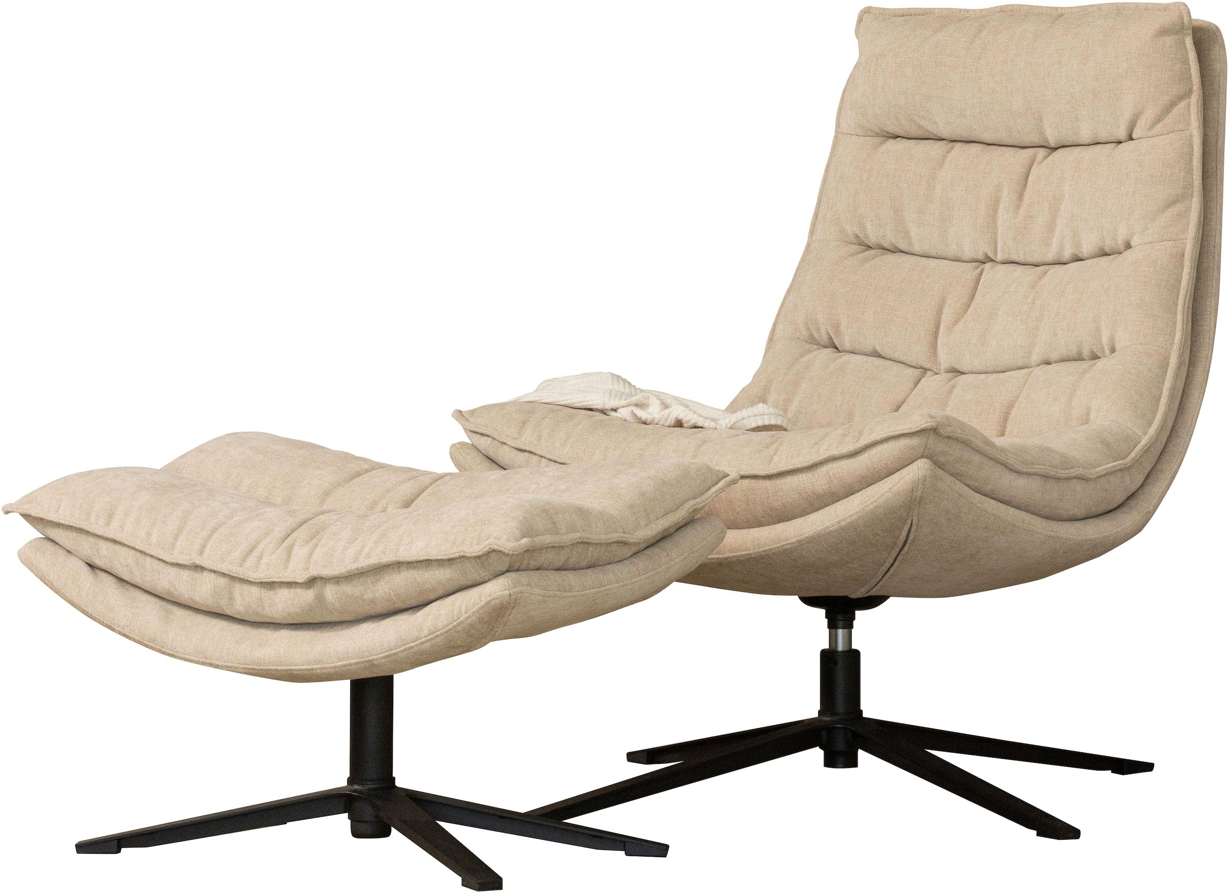 WOOOD Drehsessel "Kube mit Drehmechanismus inkl. Hocker B 74 x T 89 x H 100 cm" Hohe Verschleißfestigkeit, Newt-Chenillebezug, Tragkraft 120 kg