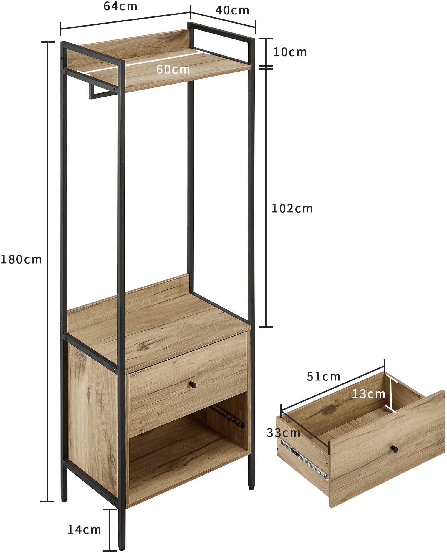 OTTO home Garderobenschrank »Tayler«, Melamin-Tischplatte, pulverbeschichtetem Metallgestell, Höhe 180 cm