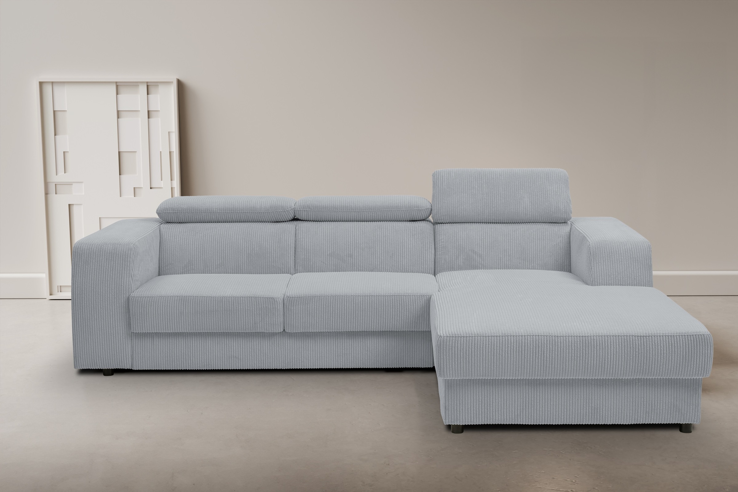 WERK2 Ecksofa "Cherry 270 x 192 cm modern und bequem" Cord, L-Form, XXL, Schlaffunktion, Bettkasten