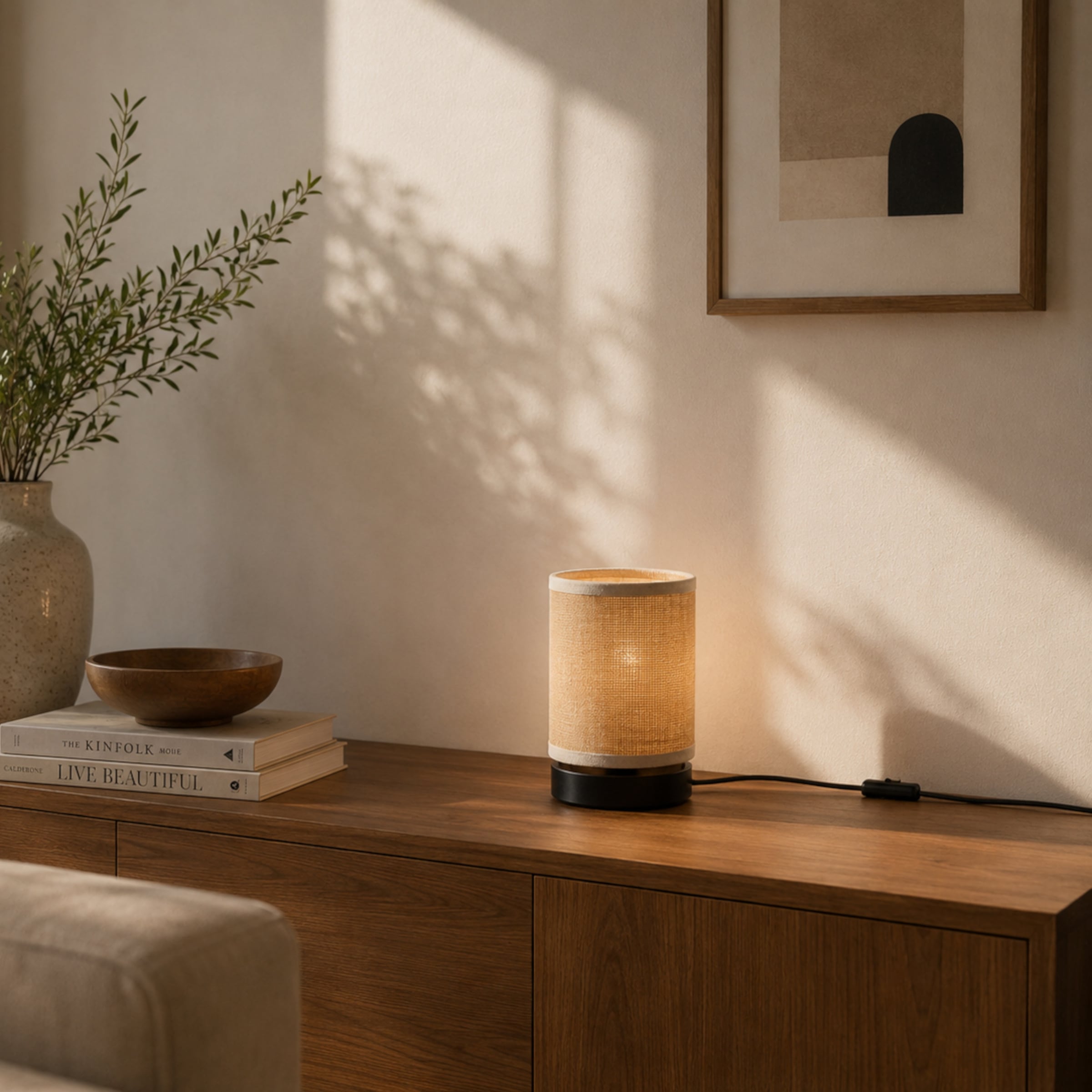OTTO home Tischleuchte »Mikka« E27 1 Stk. mit Leinenstoffschirm, Höhe 17,5 cm, Ø 13 cm