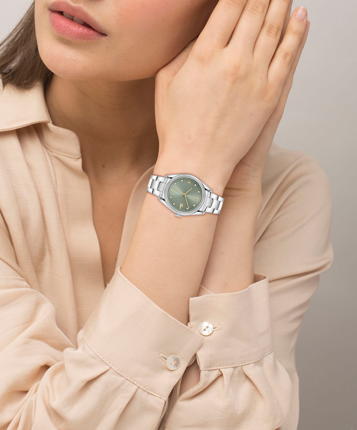 Lacoste Quarzuhr »LACOSTE PARISIENNE«, Armbanduhr, Damenuhr, Edelstahlarmband, analog, Glassteine