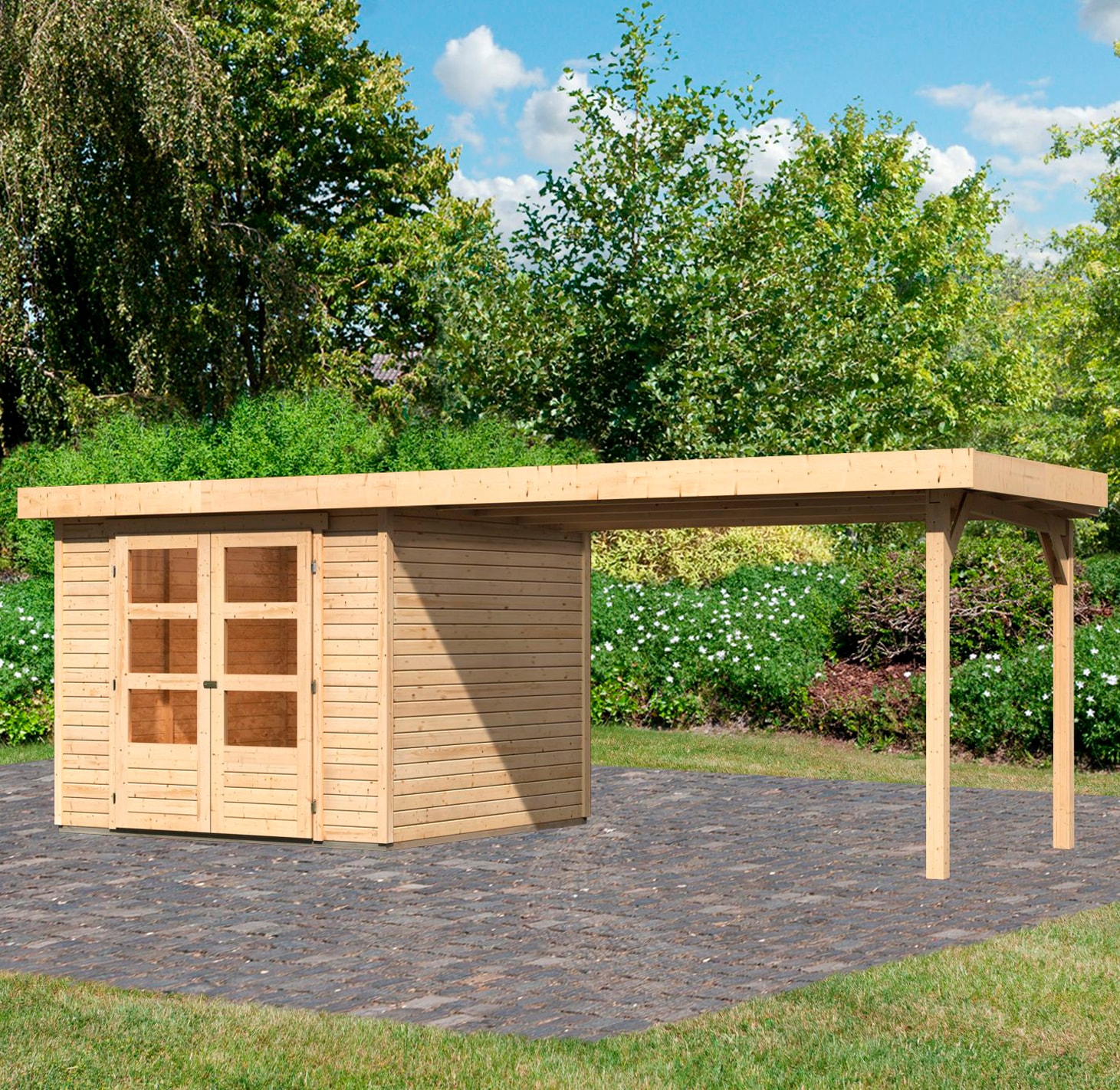 Karibu Gartenhaus "Arnis 3,5" mit Anbaudach 2,80 cm Breite günstig online kaufen