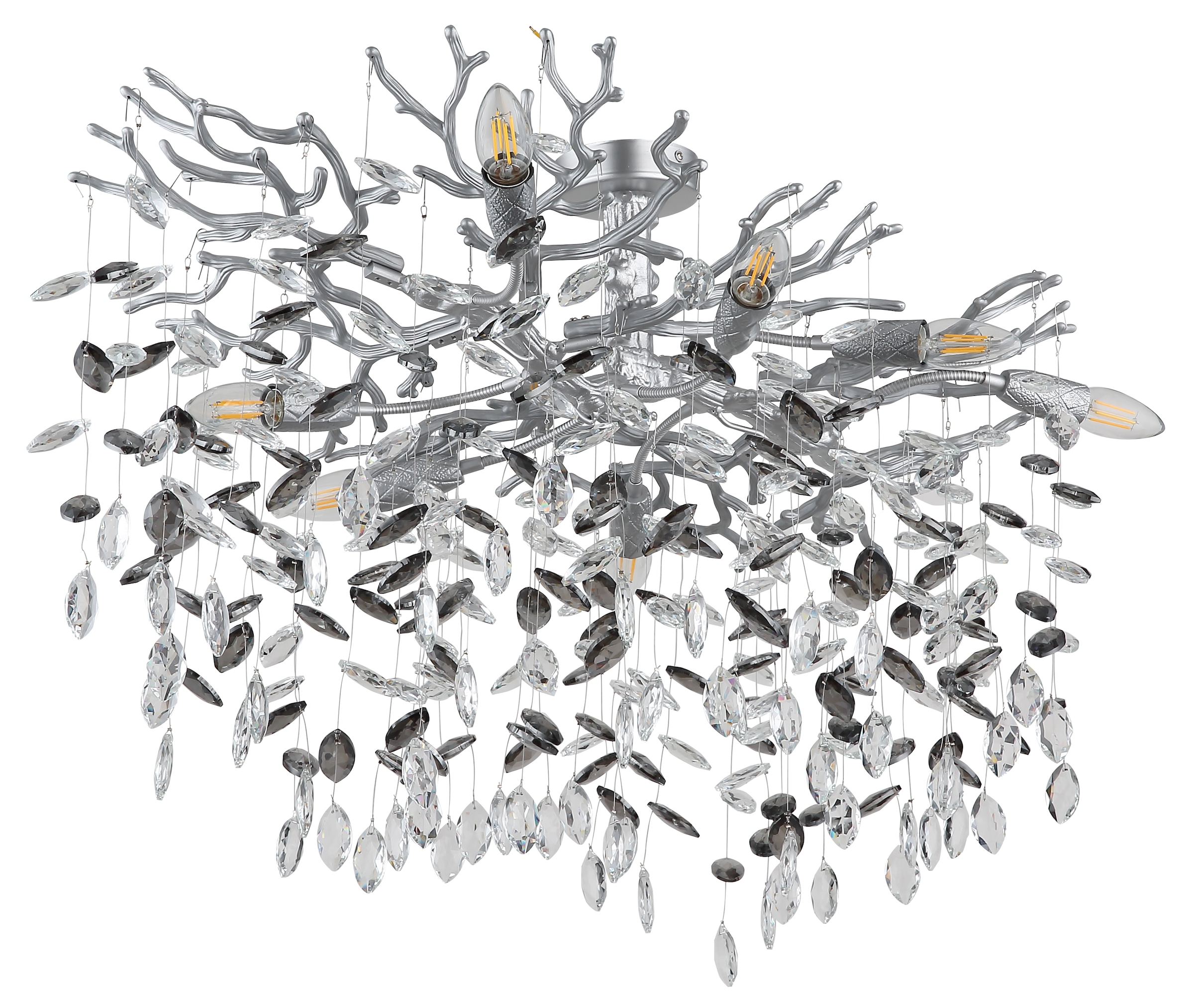 GLOBO LIGHTING Deckenleuchte »QUEENA« E14 1 Stk. Deckenleuchte Silber, Glaskristalle Rauch/Klar, Flexo, E14