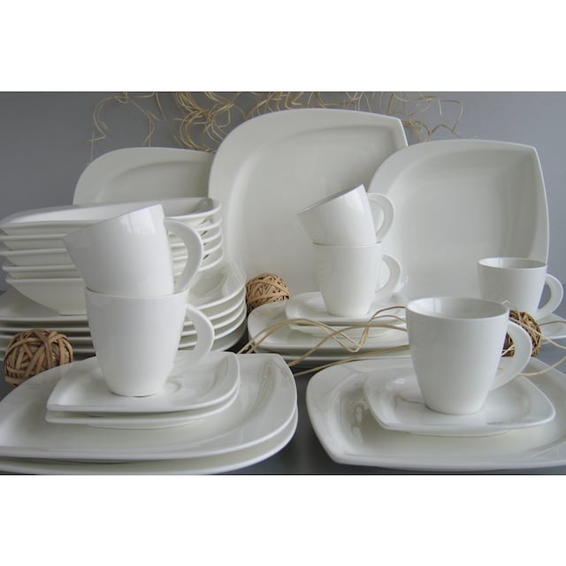 CreaTable Kombiservice »Geschirr-Set Melbourne«, (Set, 30 tlg.,  Kaffeeservice und Tafelservice im Set, für 6 Personen), Service, elegante  Blattform, 30 Teile, für 6 Personen | BAUR