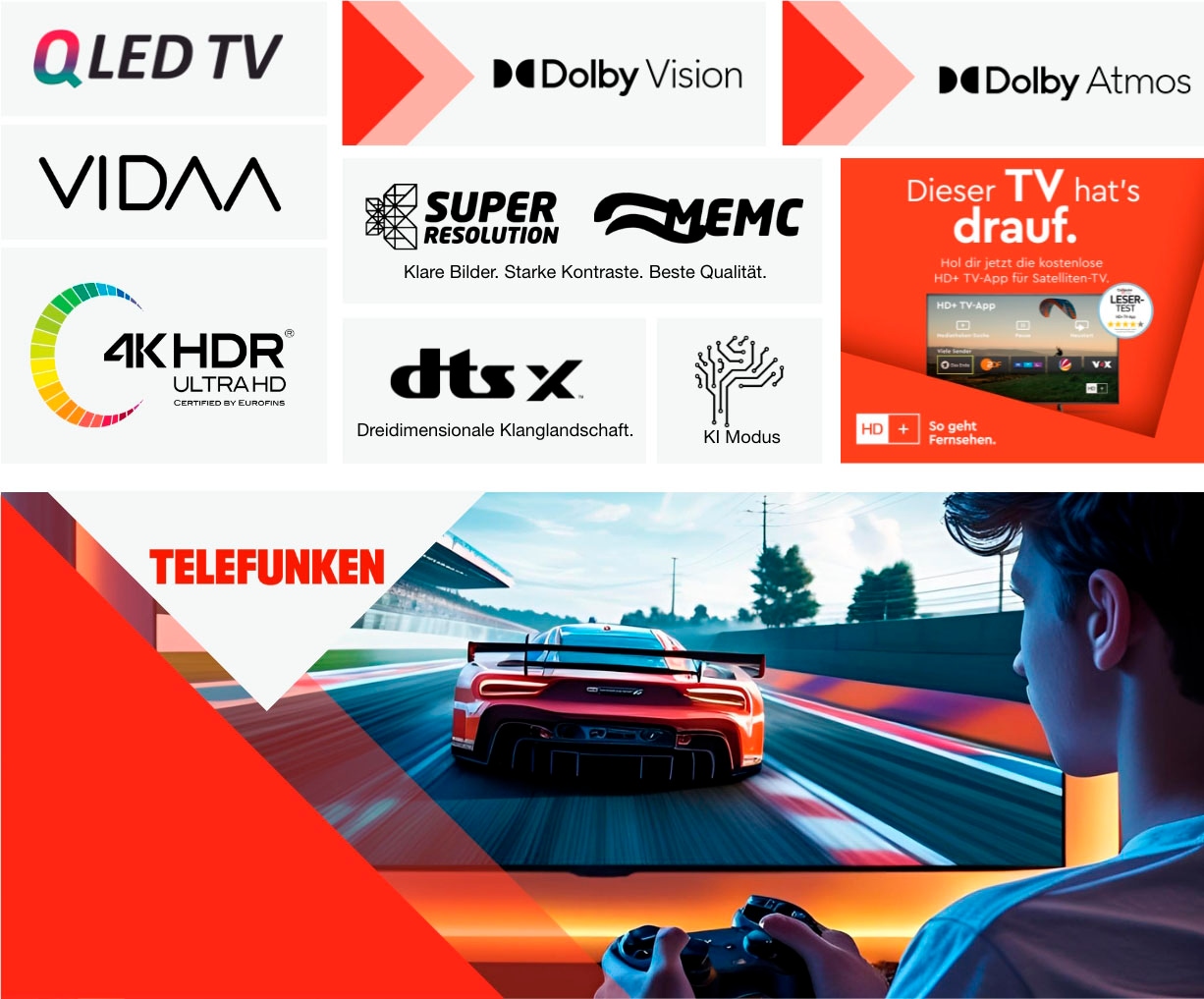 Telefunken QLED-Fernseher »D65Q750M8CW«, 4K Ultra HD, Smart-TV
