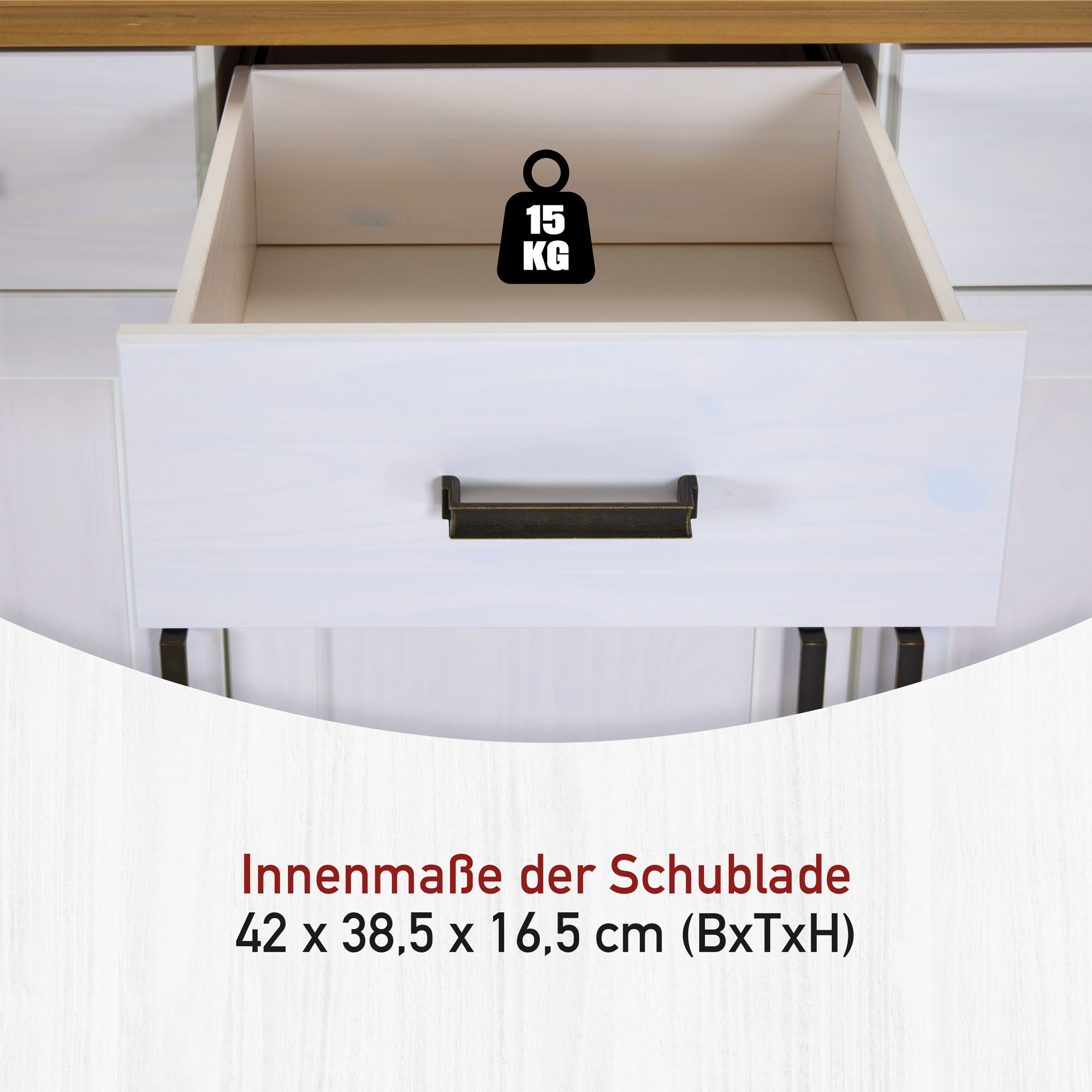 Inter Link Sideboard »Maluno« 1 Stk. tlg. Kiefer Massiv, Soft-Close, Stauraum, BxTxH: ca. 166,4 x 48,3 x 104 cm