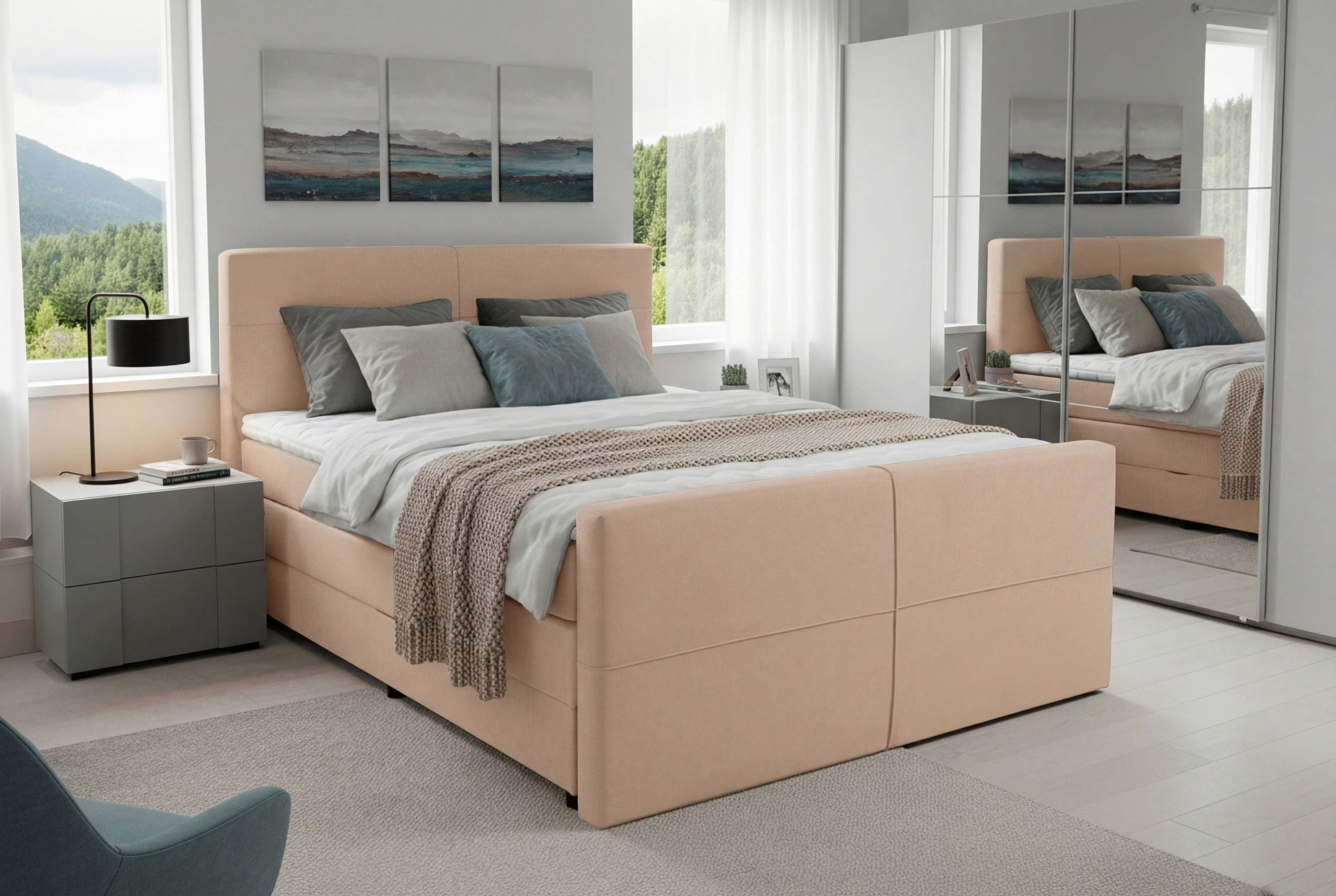 Home affaire "Lucas, Doppelbett, Polsterbett, Federkernbett, Komforbett, 160,180 cm" inkl. Topper, zwei Bettkästen, Taschen-Federkernmatratze, Härtegrad 3